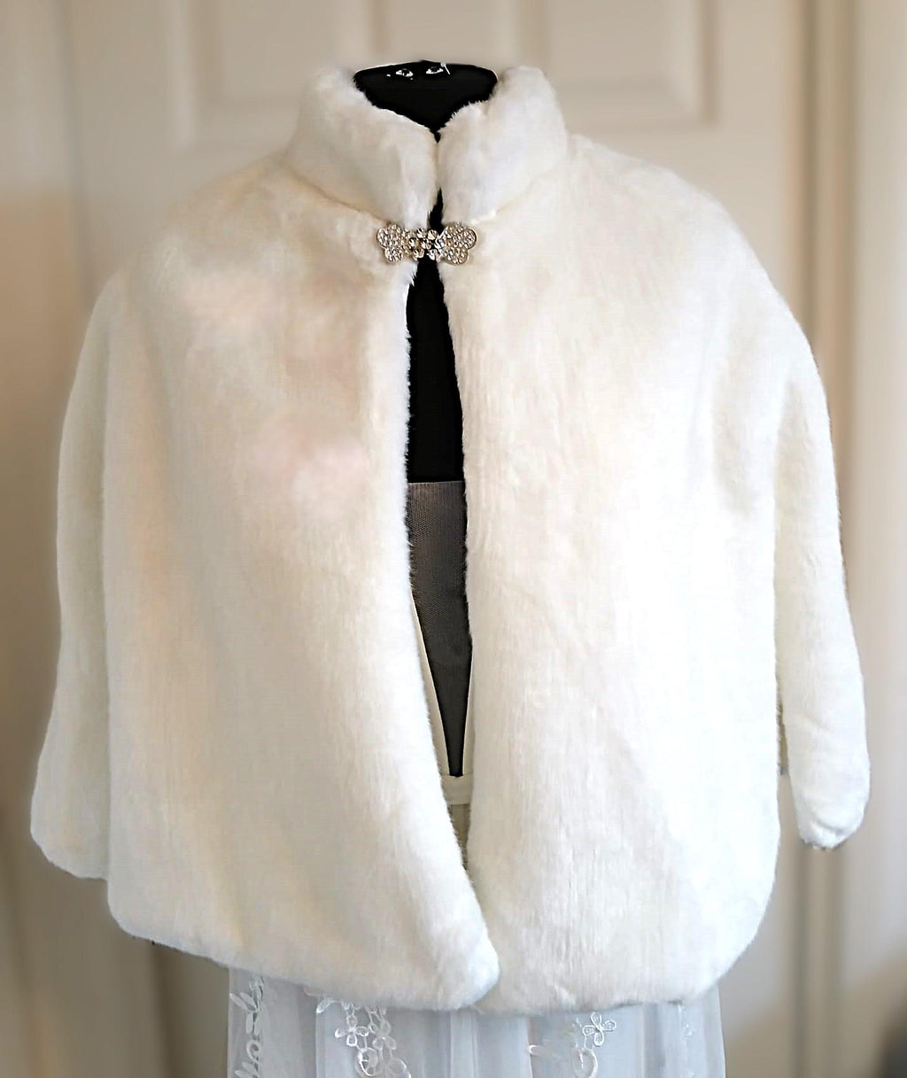 Ivory Faux Fur Cloak,Bridal Cape,Coverup For Bridesmaid