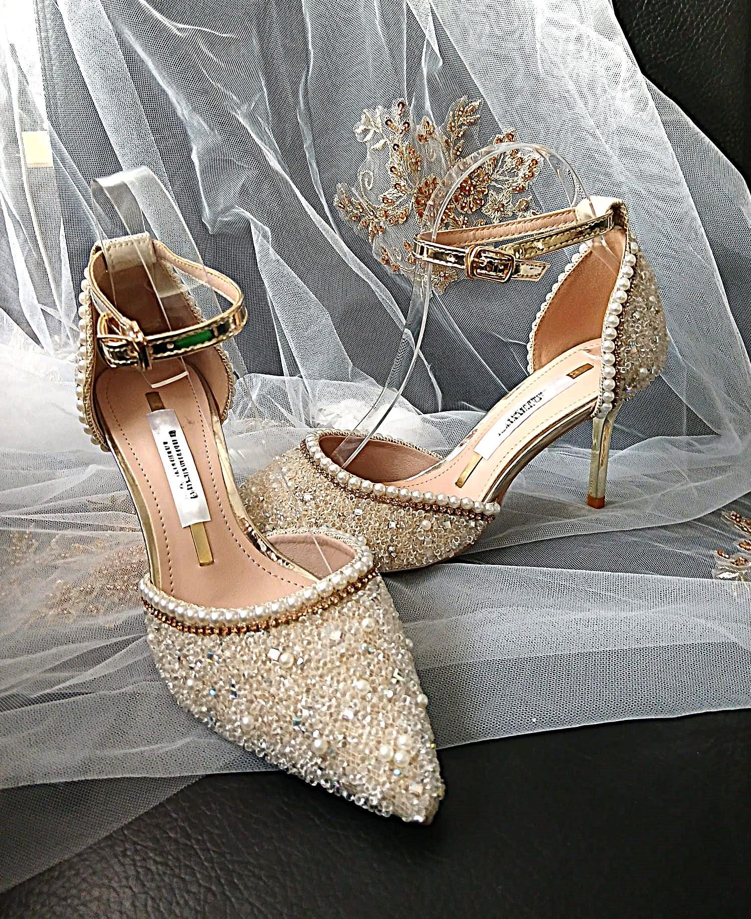 Ivory Pearl Crystal Wedding Sandals with Matching Clutch Bag
