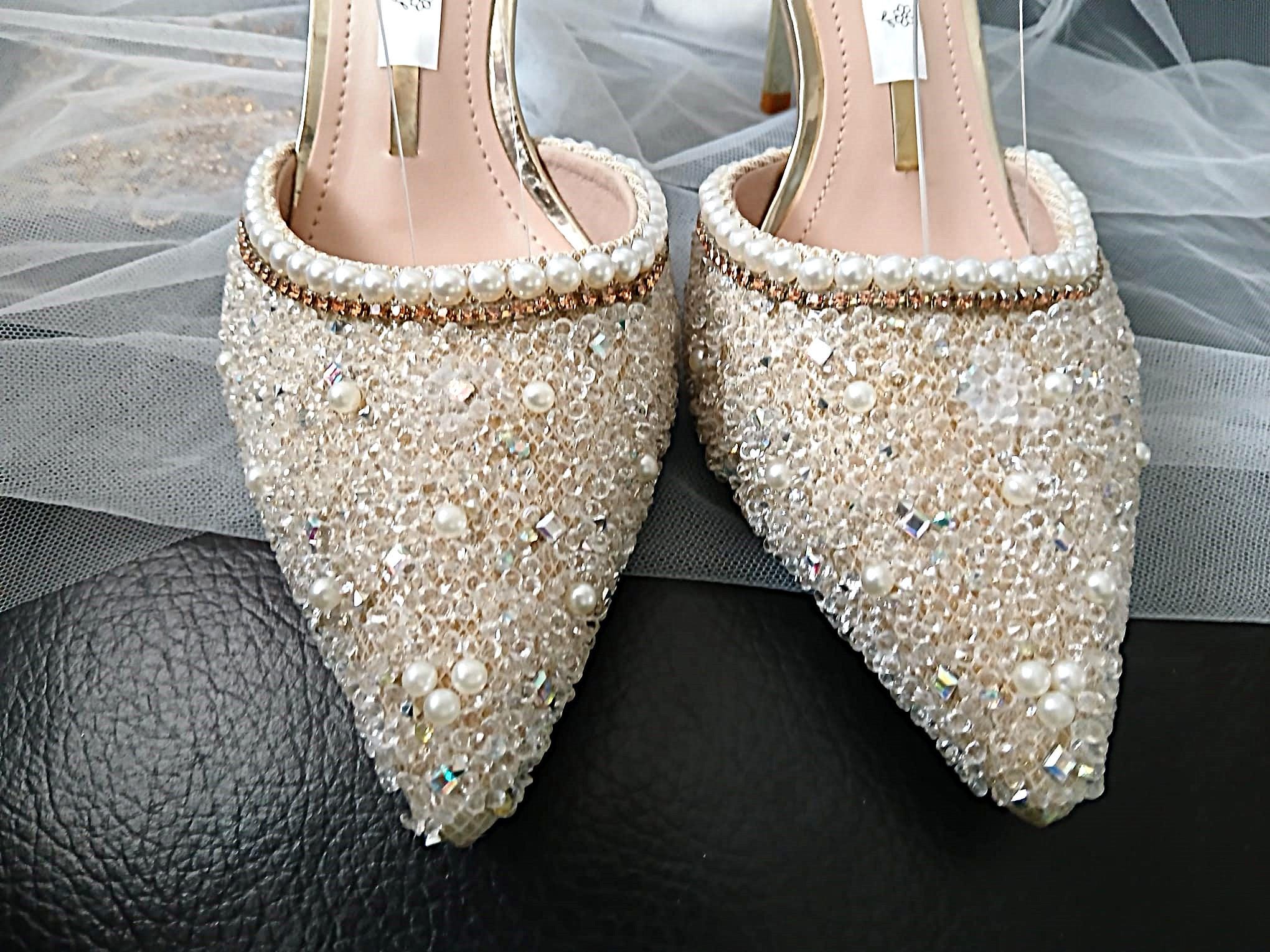 Ivory Pearl Crystal Wedding Sandals with Matching Clutch Bag
