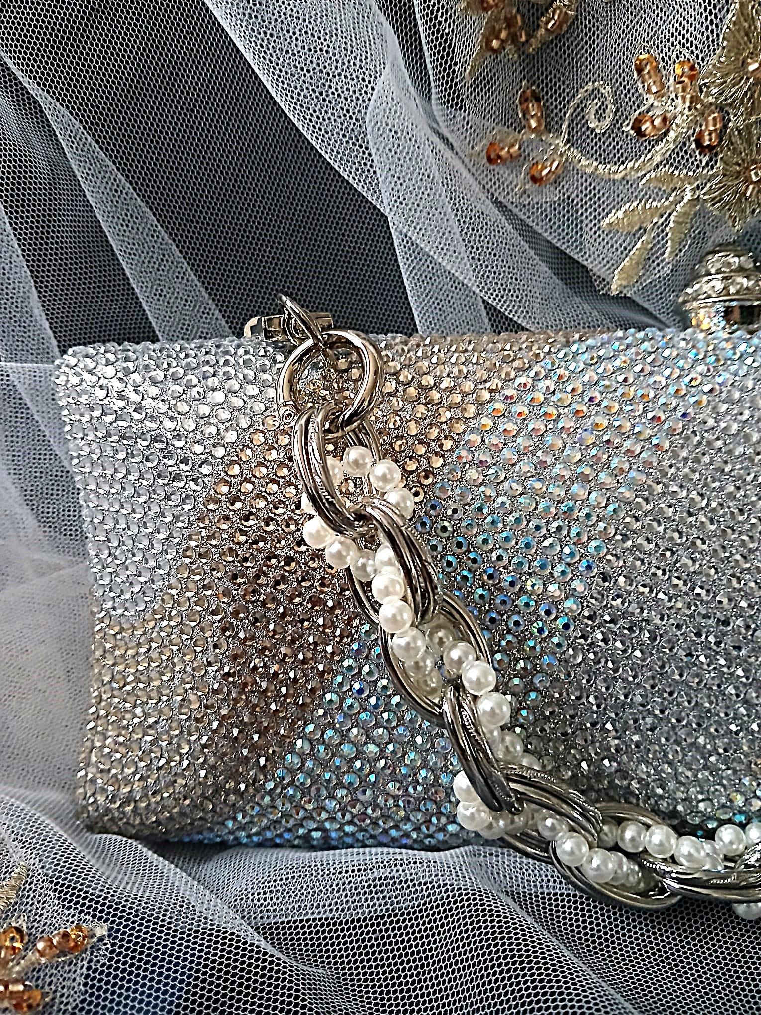 Silver Bridal Clutch,Wedding Crystal Handbag,Purse For Mother or Bridesmaid