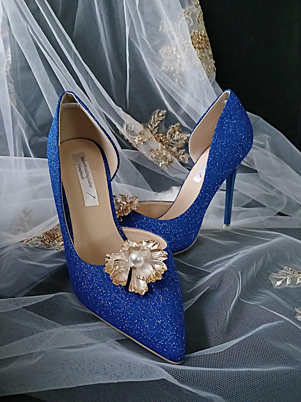 Royal Blue Glitter Bridal Shoes With Matching Clutch Bag,Shoes For Bridesmaid,Wedding Footwear