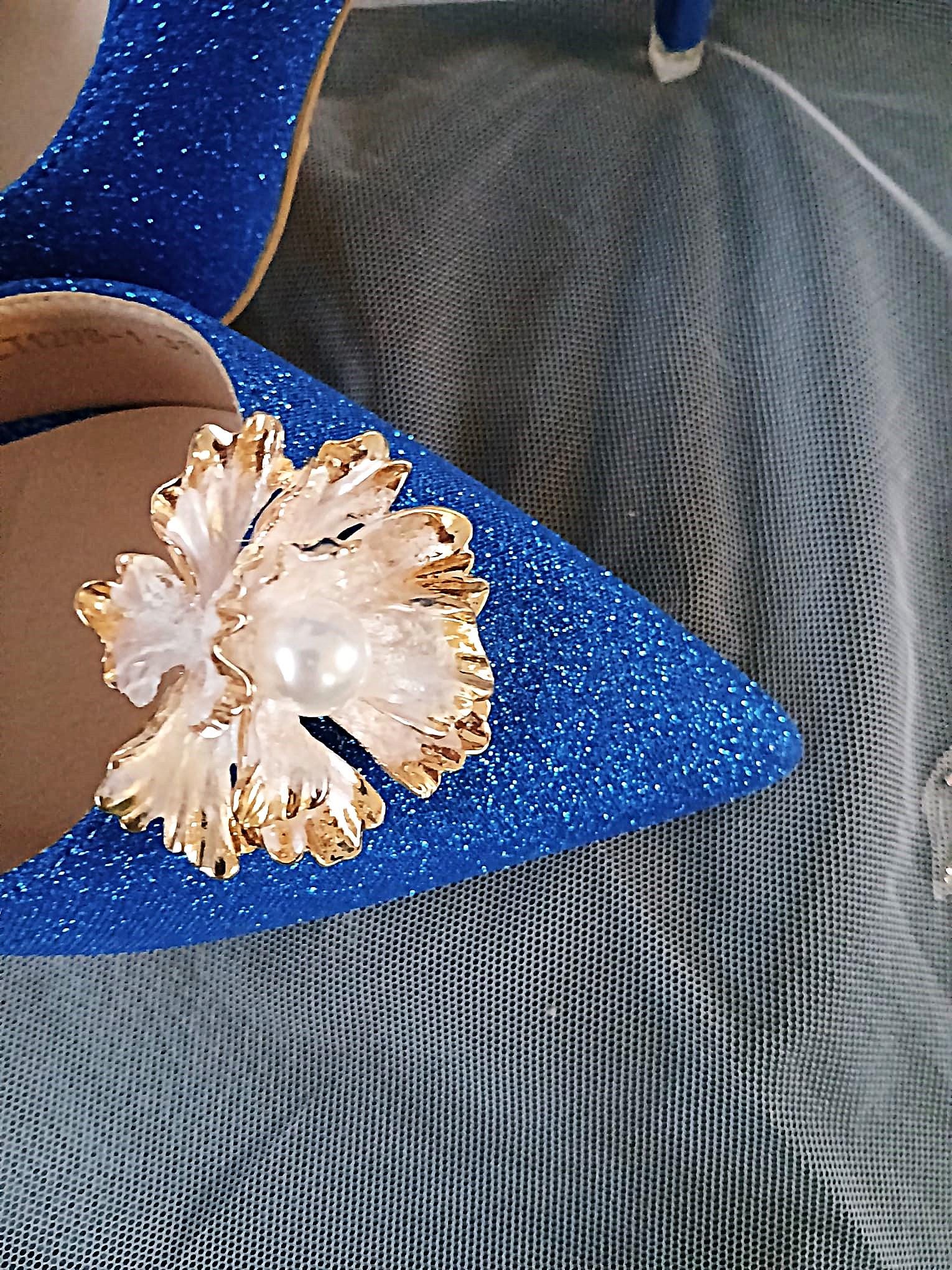 Royal Blue Glitter Bridal Shoes With Matching Clutch Bag,Shoes For Bridesmaid,Wedding Footwear