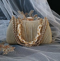 Gold Glitter Evening Clutch Bag With Decorative Handles,Wedding Handbag For Bride Or Bridesmaid