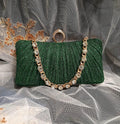 Forest Green Glitter Evening Clutch with Gold Hardware & Pearl Handle