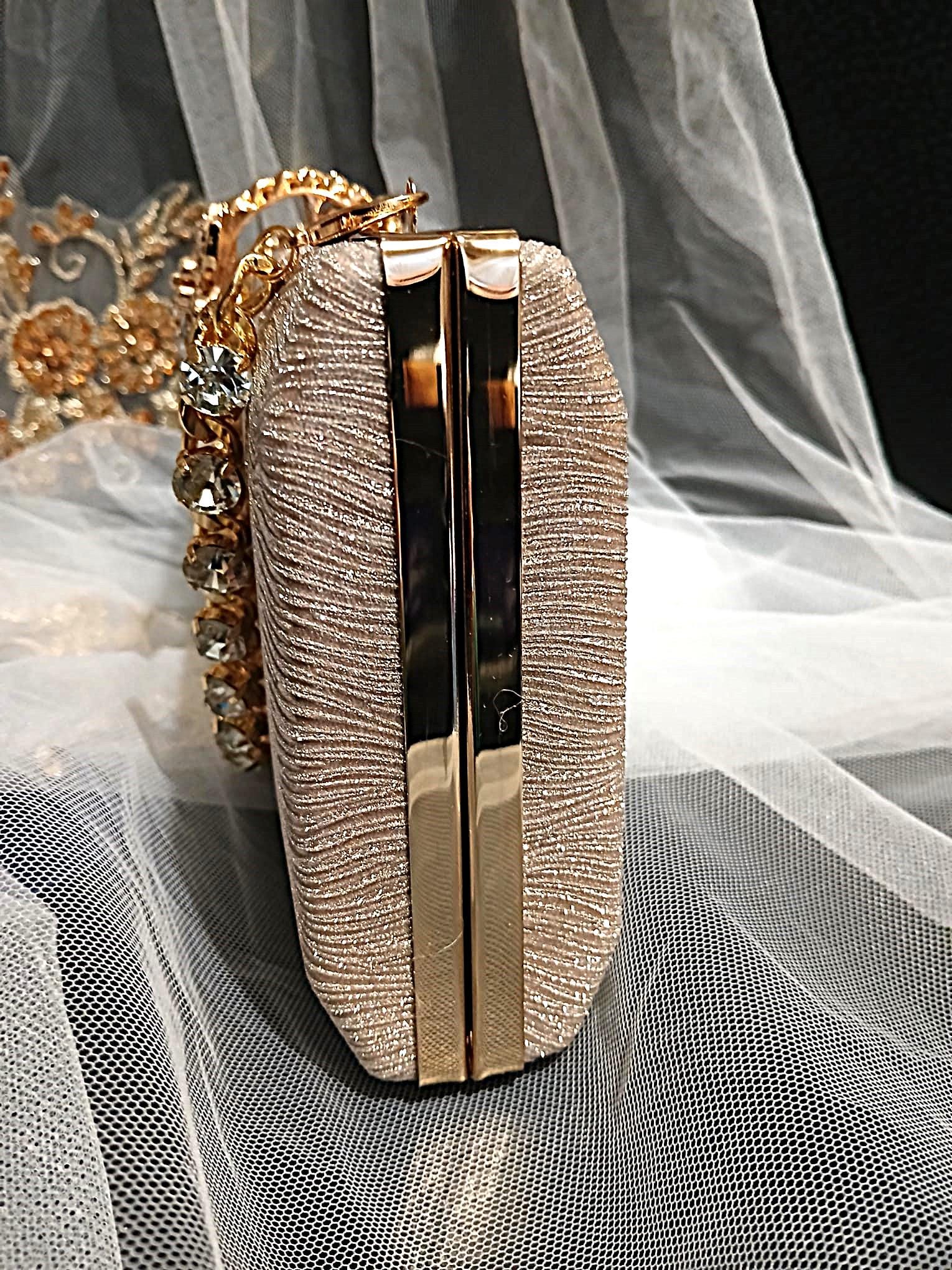 Rose Gold Glitter Evening Clutch: Wedding Bridal Handbag