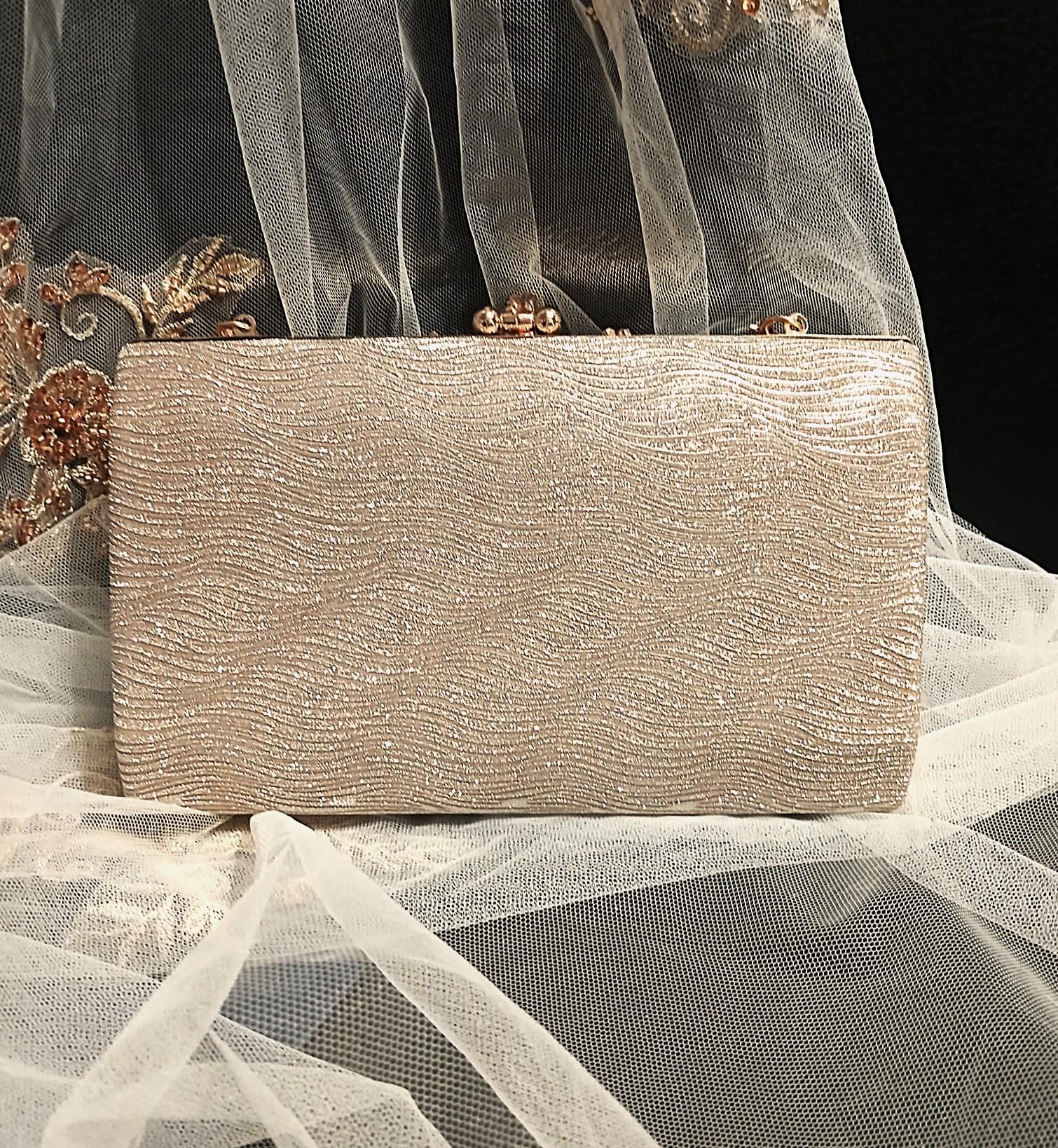 Rose Gold Glitter Evening Clutch: Wedding Bridal Handbag