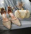 Ivory Pearl Crystal Wedding Sandals with Matching Clutch Bag