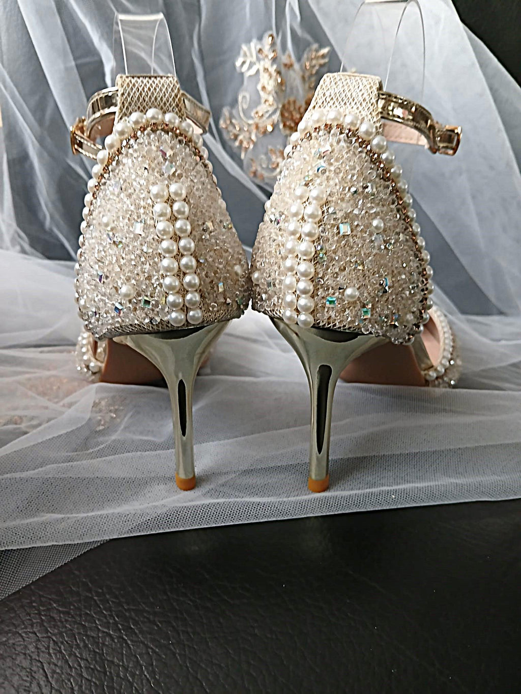 Ivory Pearl Crystal Wedding Sandals with Matching Clutch Bag