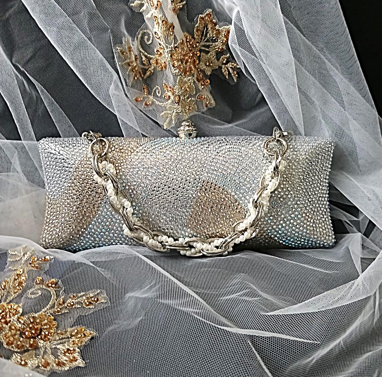 Silver Bridal Clutch,Wedding Crystal Handbag,Purse For Mother or Bridesmaid