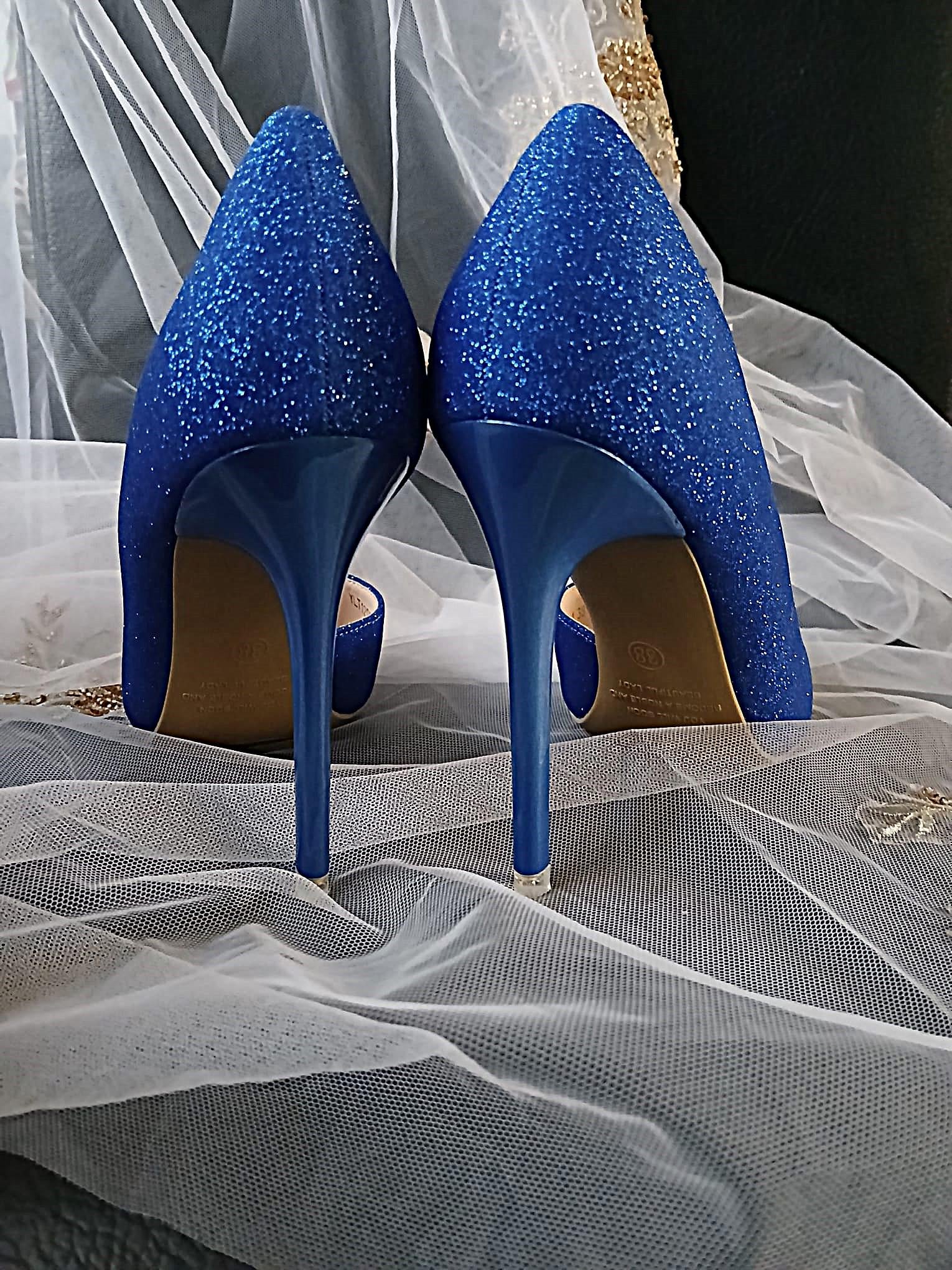 Royal Blue Glitter Bridal Shoes With Matching Clutch Bag,Shoes For Bridesmaid,Wedding Footwear