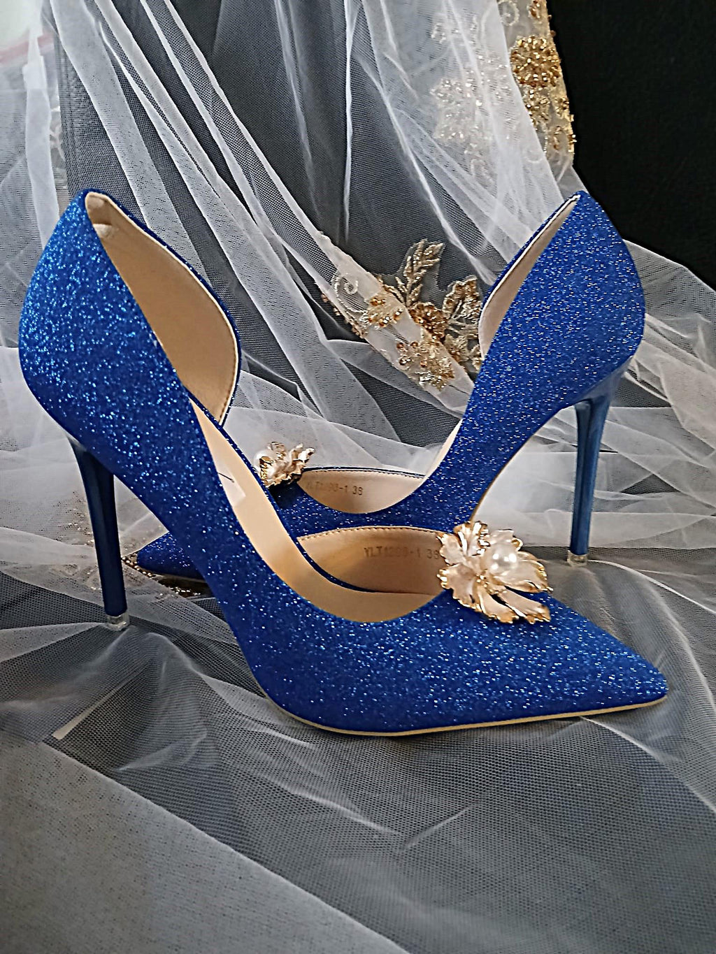 Royal Blue Glitter Bridal Shoes With Matching Clutch Bag,Shoes For Bridesmaid,Wedding Footwear