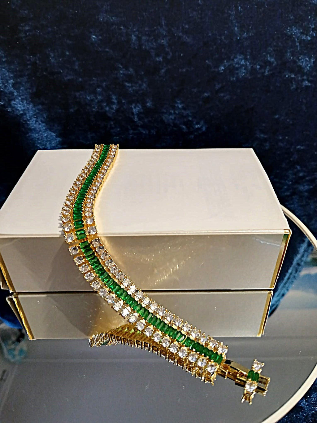 Emerald Green Cubic Zirconia Bracelet: Gold Color Bridal Wristlet