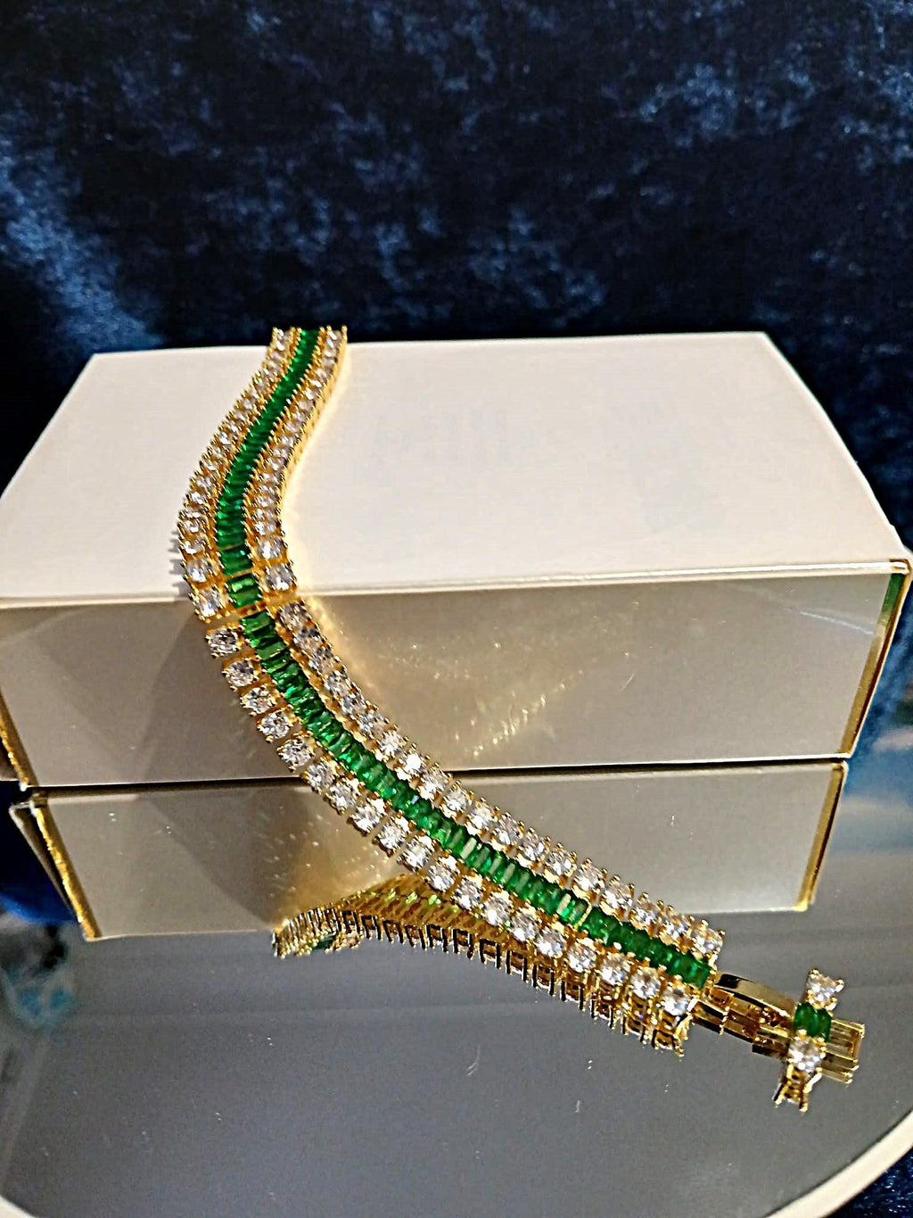 Emerald Green Cubic Zirconia Bracelet: Gold Color Bridal Wristlet