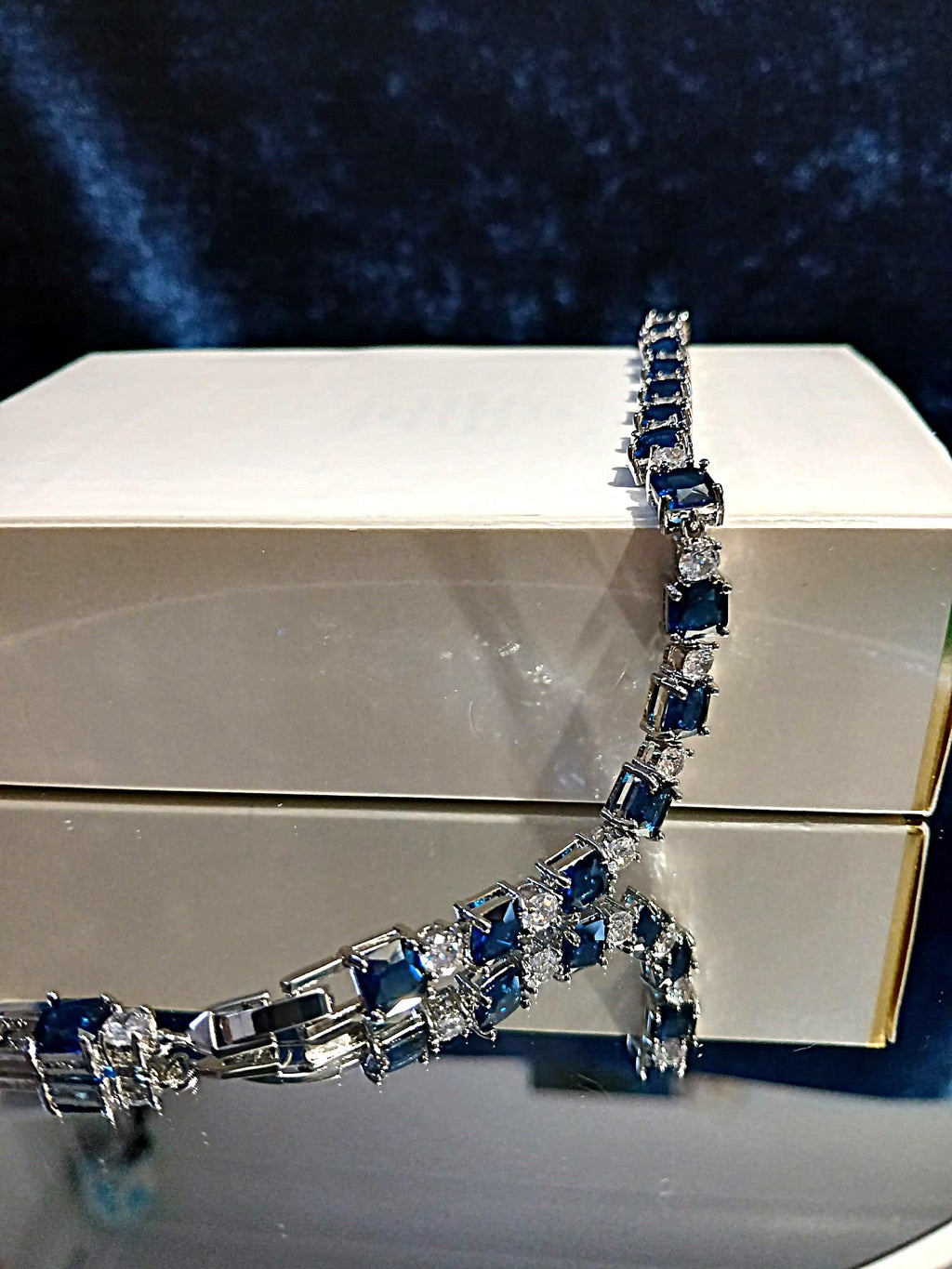 Sapphire Blue Crystal Bracelet: Silver Bridal Wristlet