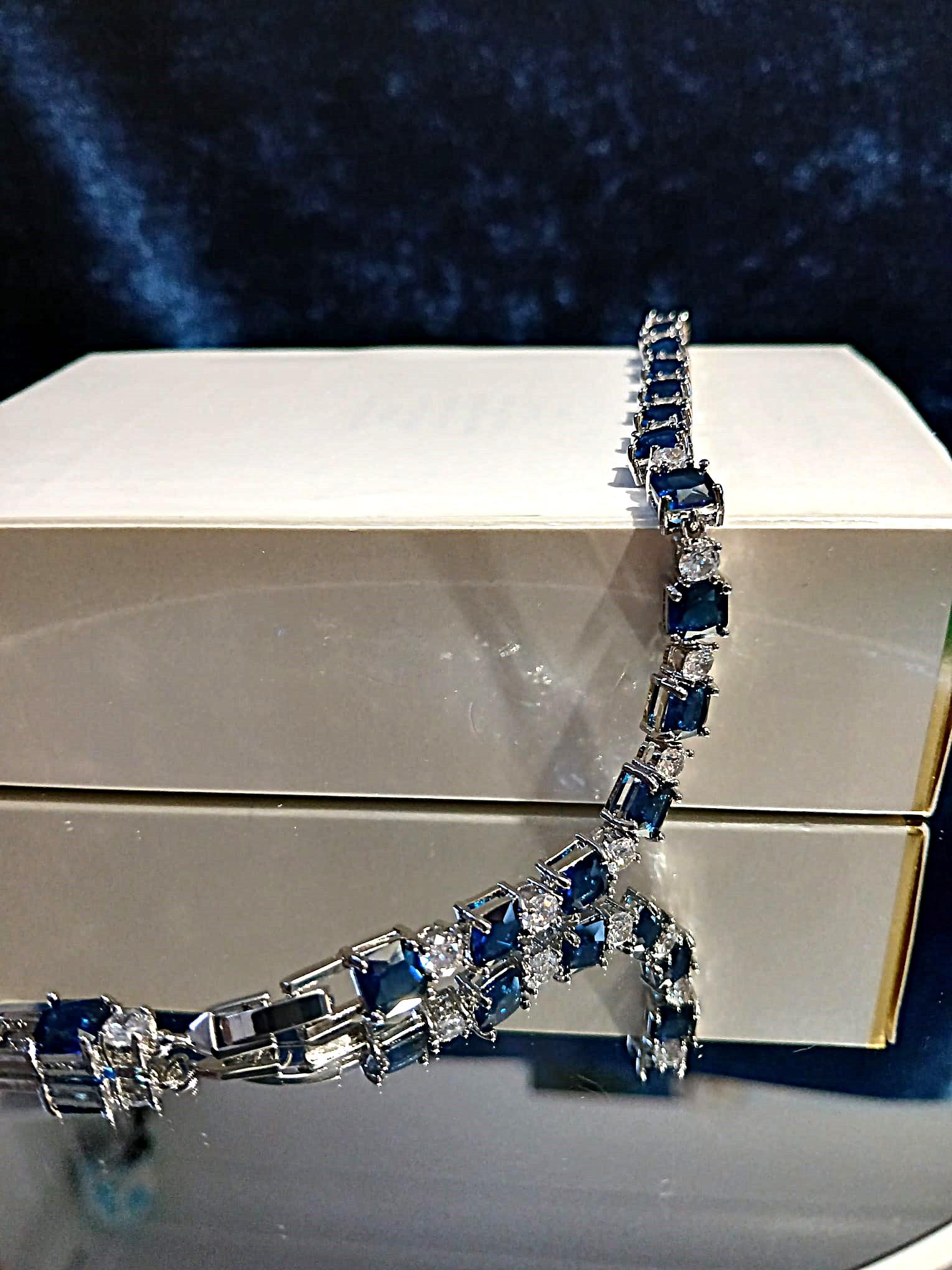 Sapphire Blue Crystal Bracelet: Silver Bridal Wristlet