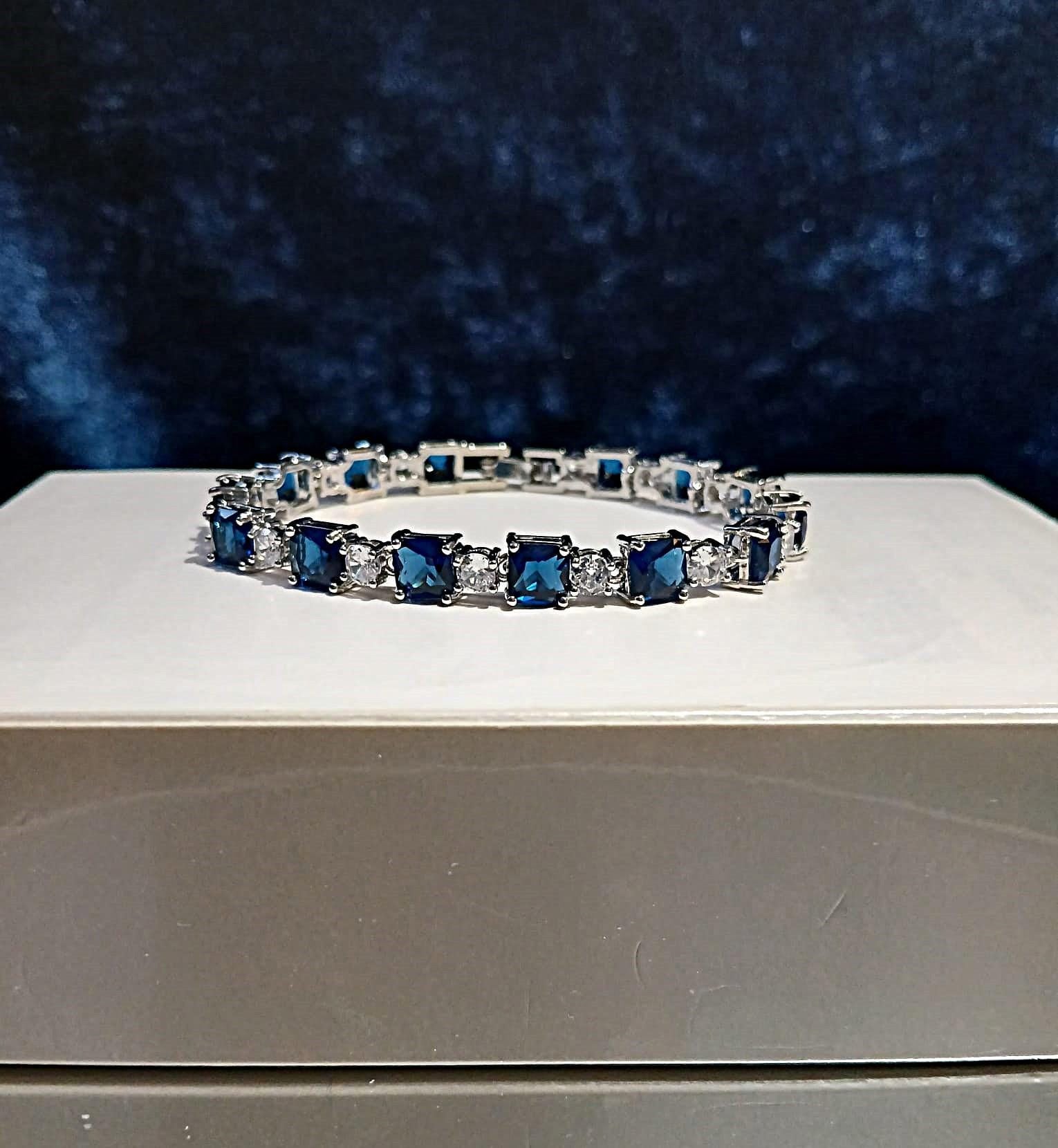 Sapphire Blue Crystal Bracelet: Silver Bridal Wristlet