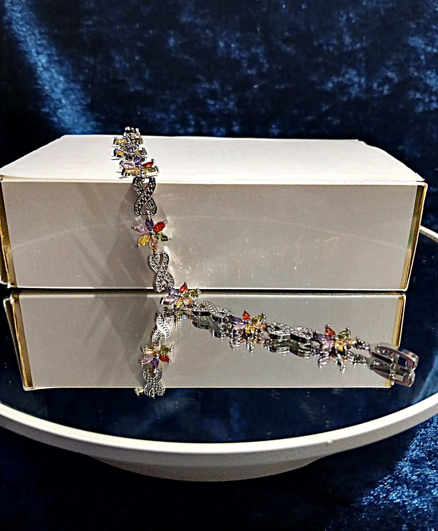 Floral Multicolour Bracelet: Silver Setting, Formal Jewelry