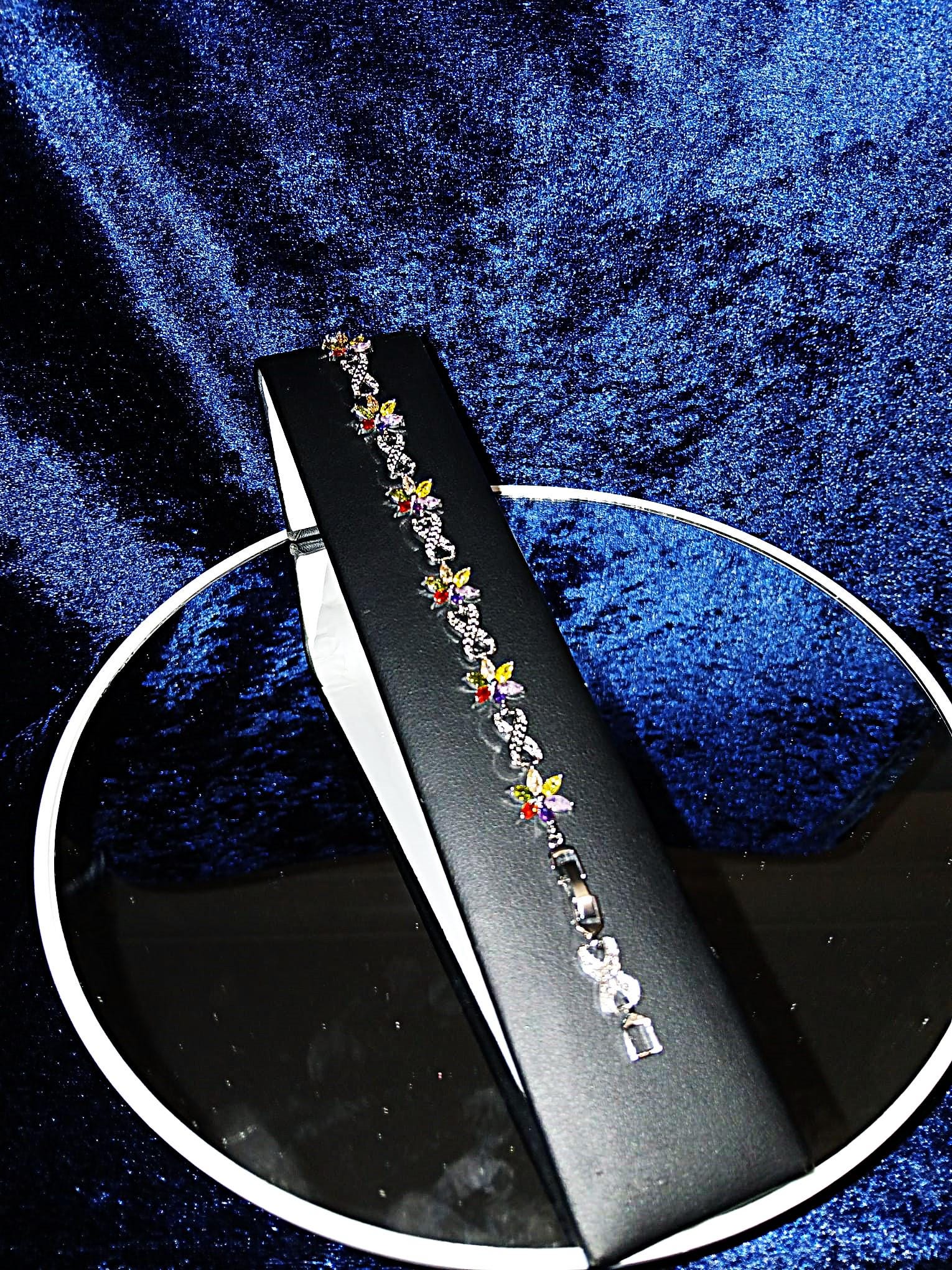 Floral Multicolour Bracelet: Silver Setting, Formal Jewelry