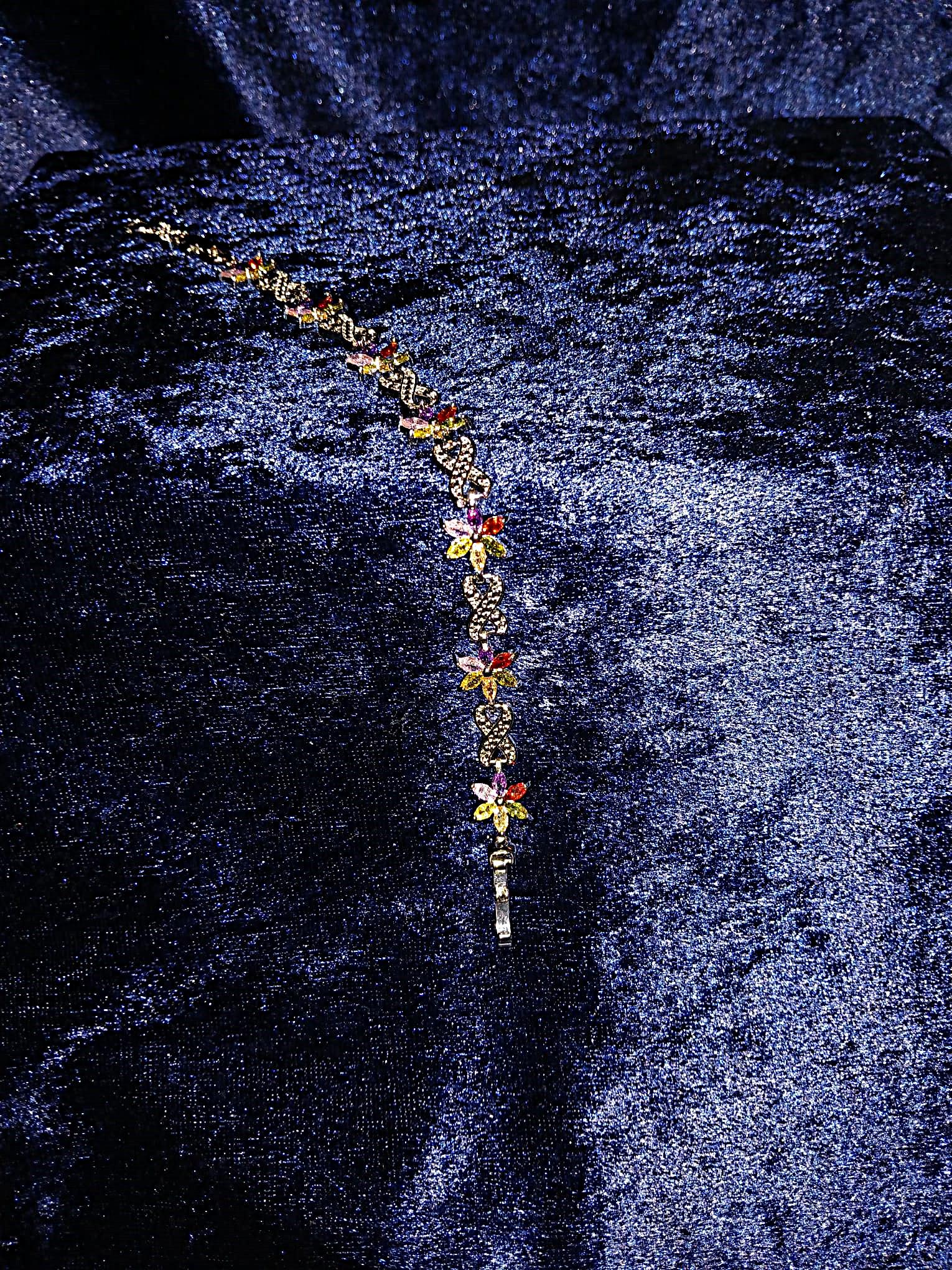 Floral Multicolour Bracelet: Silver Setting, Formal Jewelry