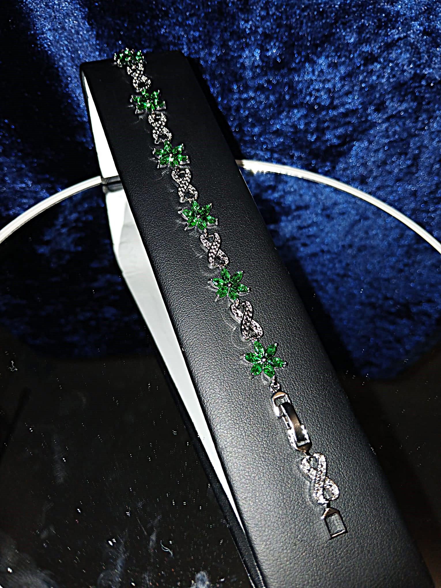 Emerald Green Floral Bracelet: Silver Setting, Formal Jewelry