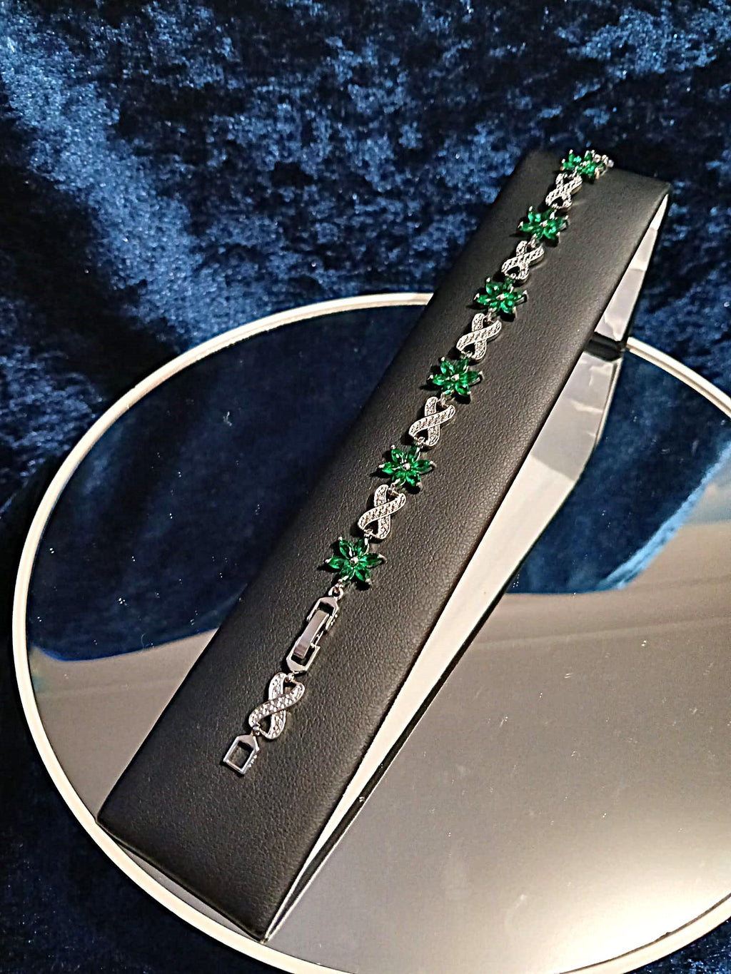 Emerald Green Floral Bracelet: Silver Setting, Formal Jewelry