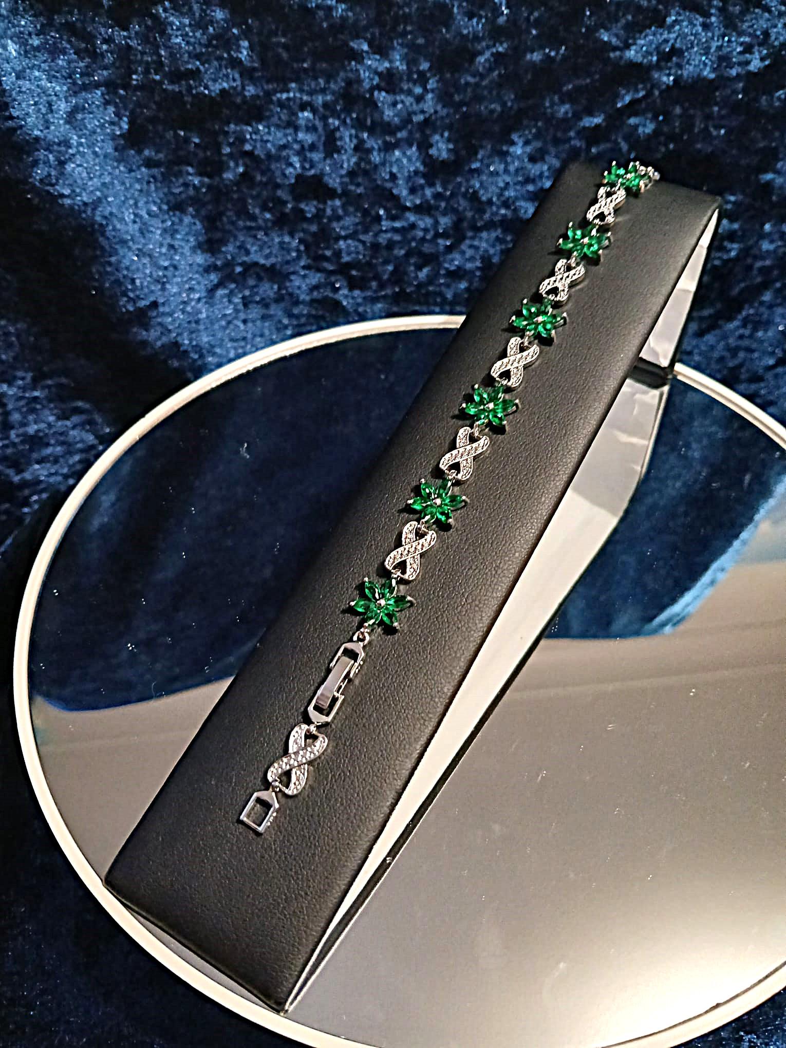 Emerald Green Floral Bracelet: Silver Setting, Formal Jewelry
