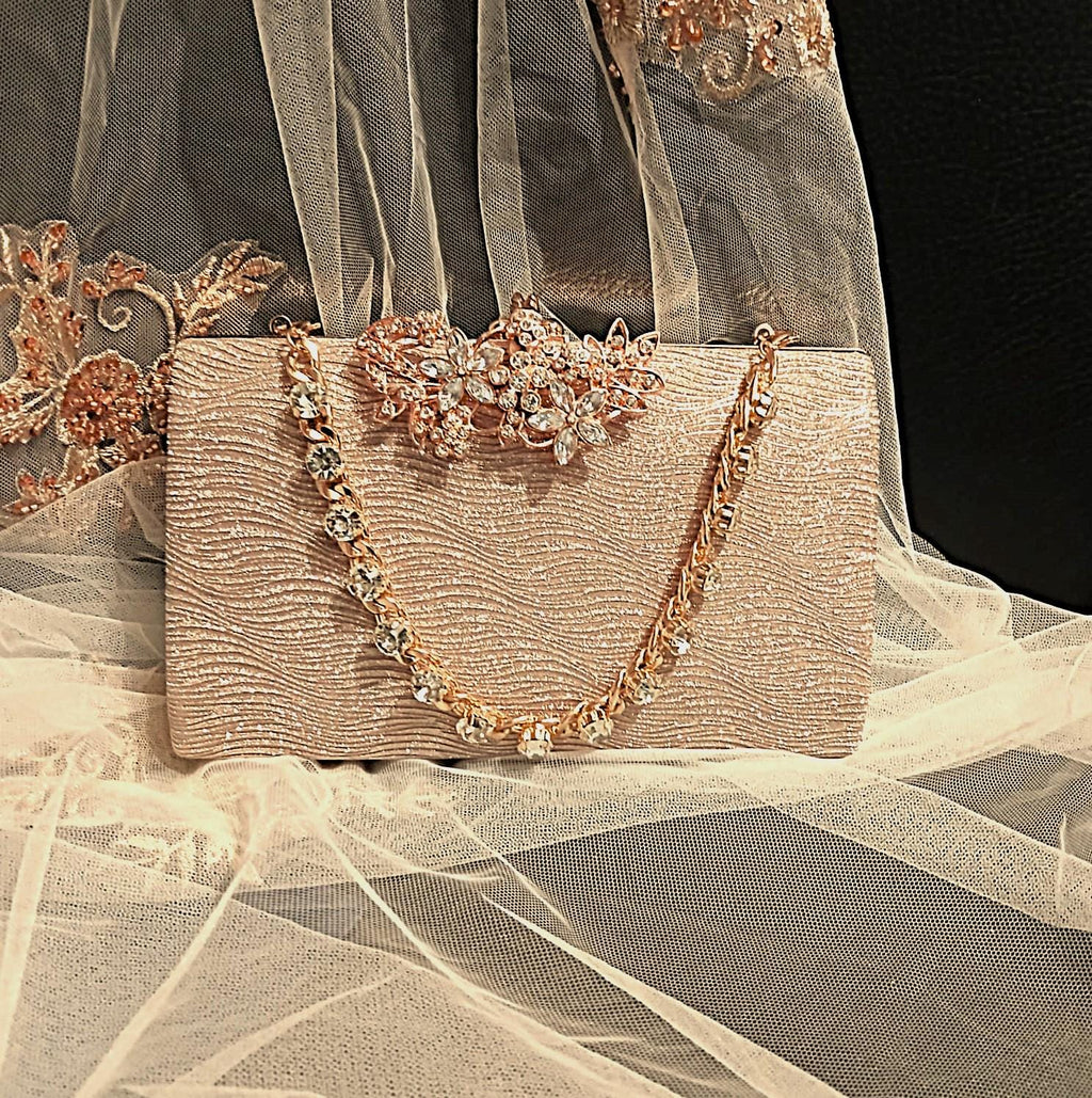 Rose Gold Glitter Evening Clutch: Wedding Bridal Handbag
