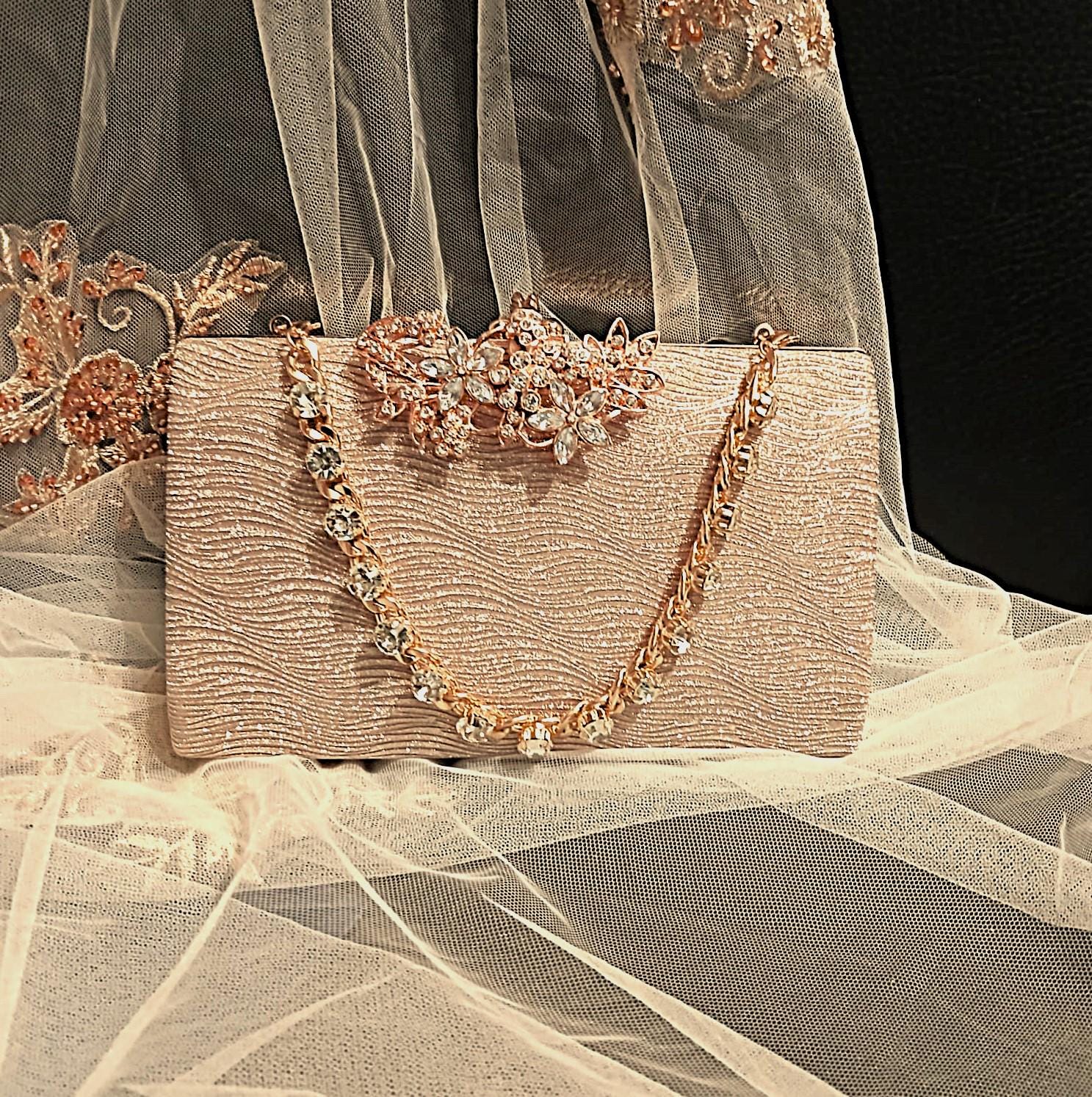 Rose Gold Glitter Evening Clutch: Wedding Bridal Handbag