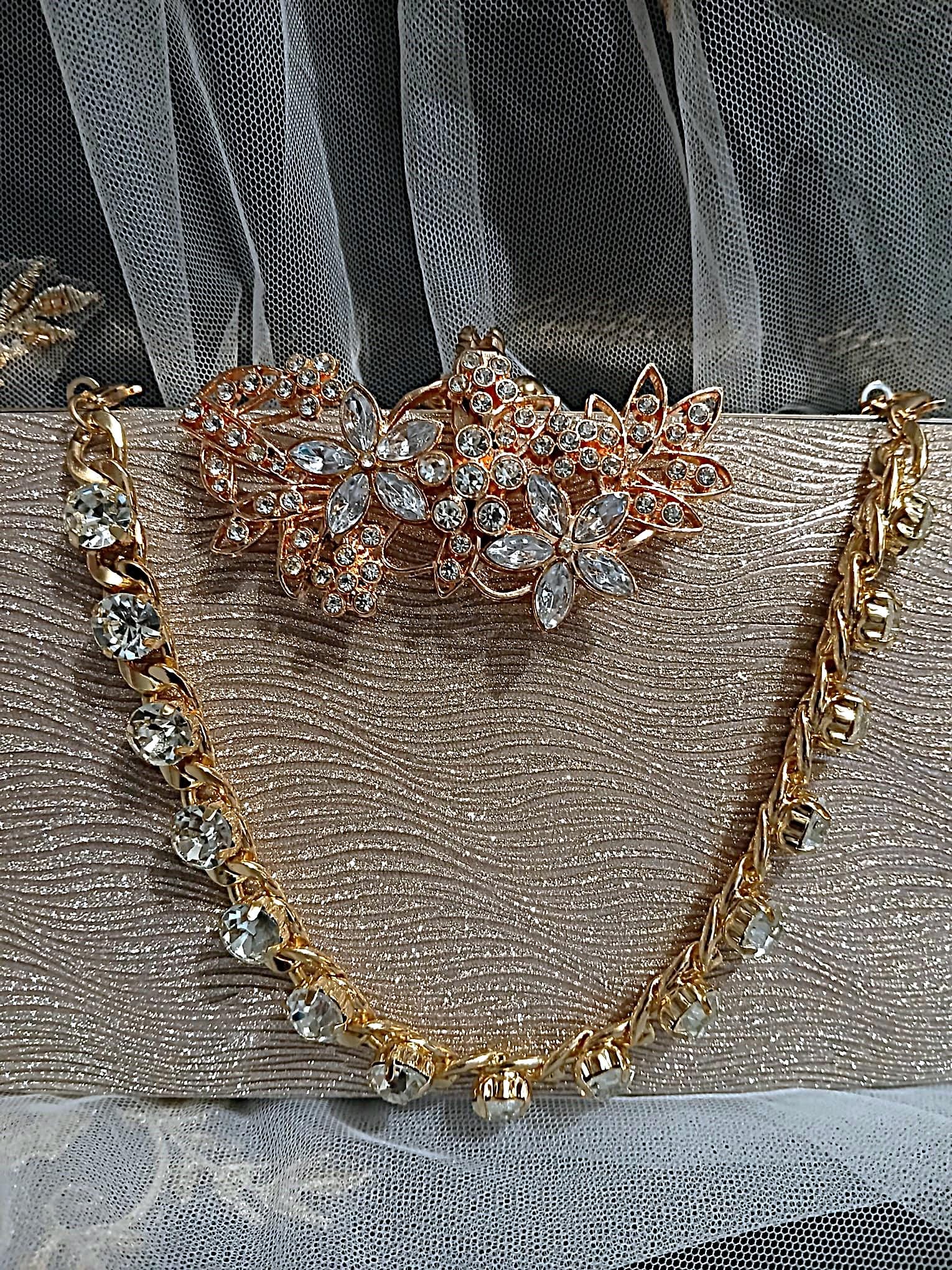 Rose Gold Glitter Evening Clutch: Wedding Bridal Handbag