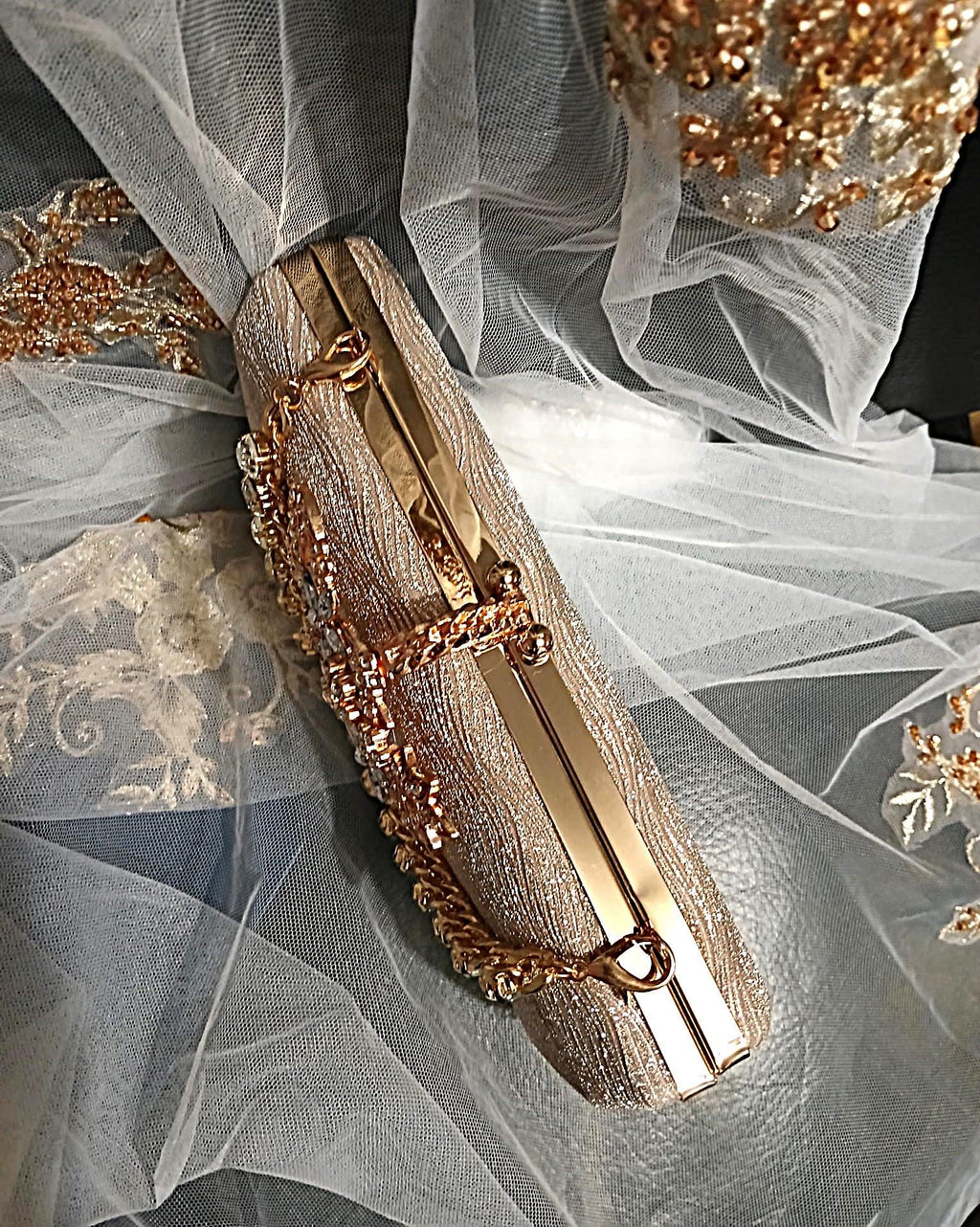 Rose Gold Glitter Evening Clutch: Wedding Bridal Handbag