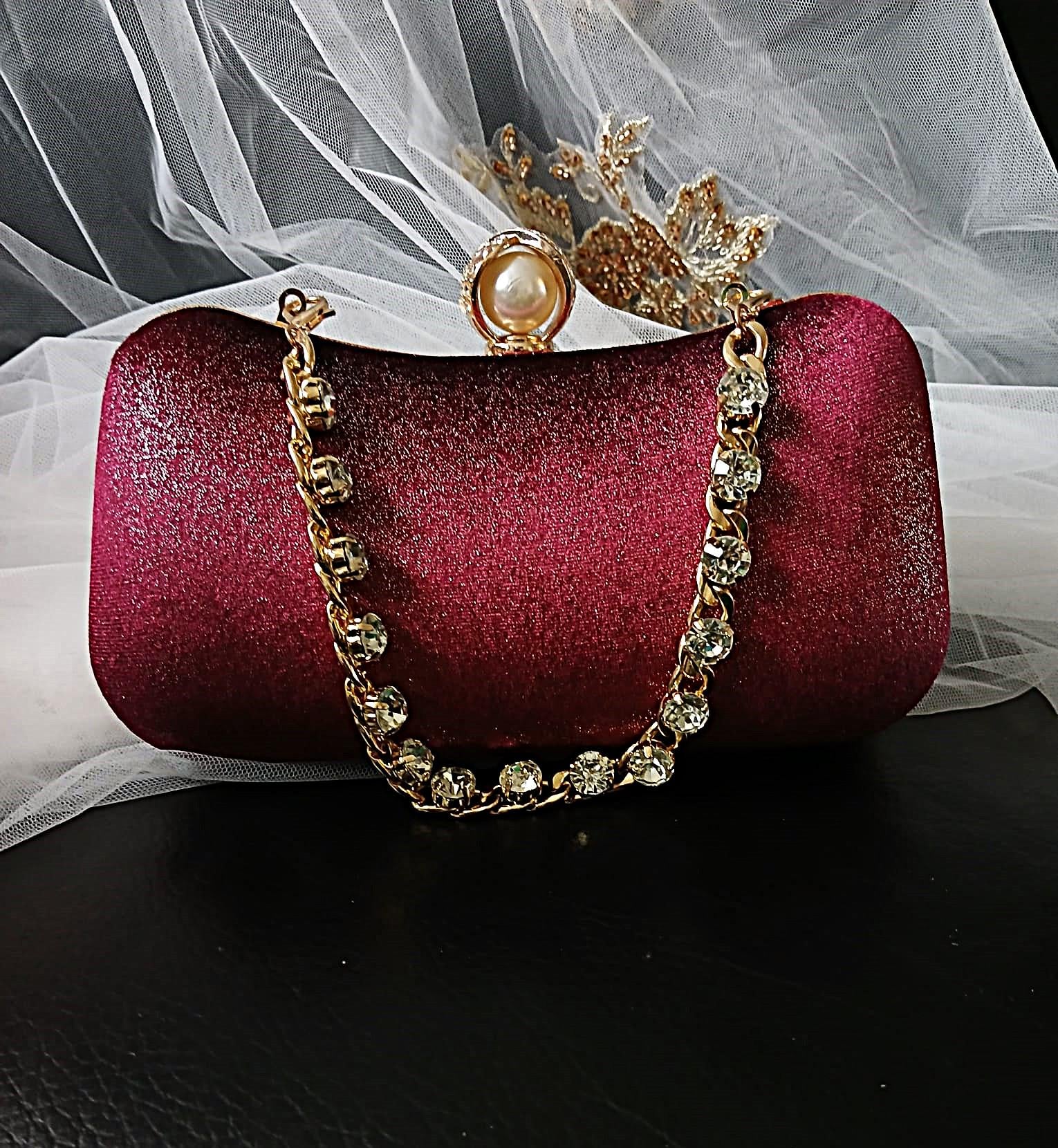 Burgundy Velvet Evening Shoes with Clips & Matching Clutch