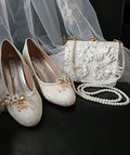 Ivory Lace Wedding Shoes with Clips & Matching Bag: Bridal Footwear Set