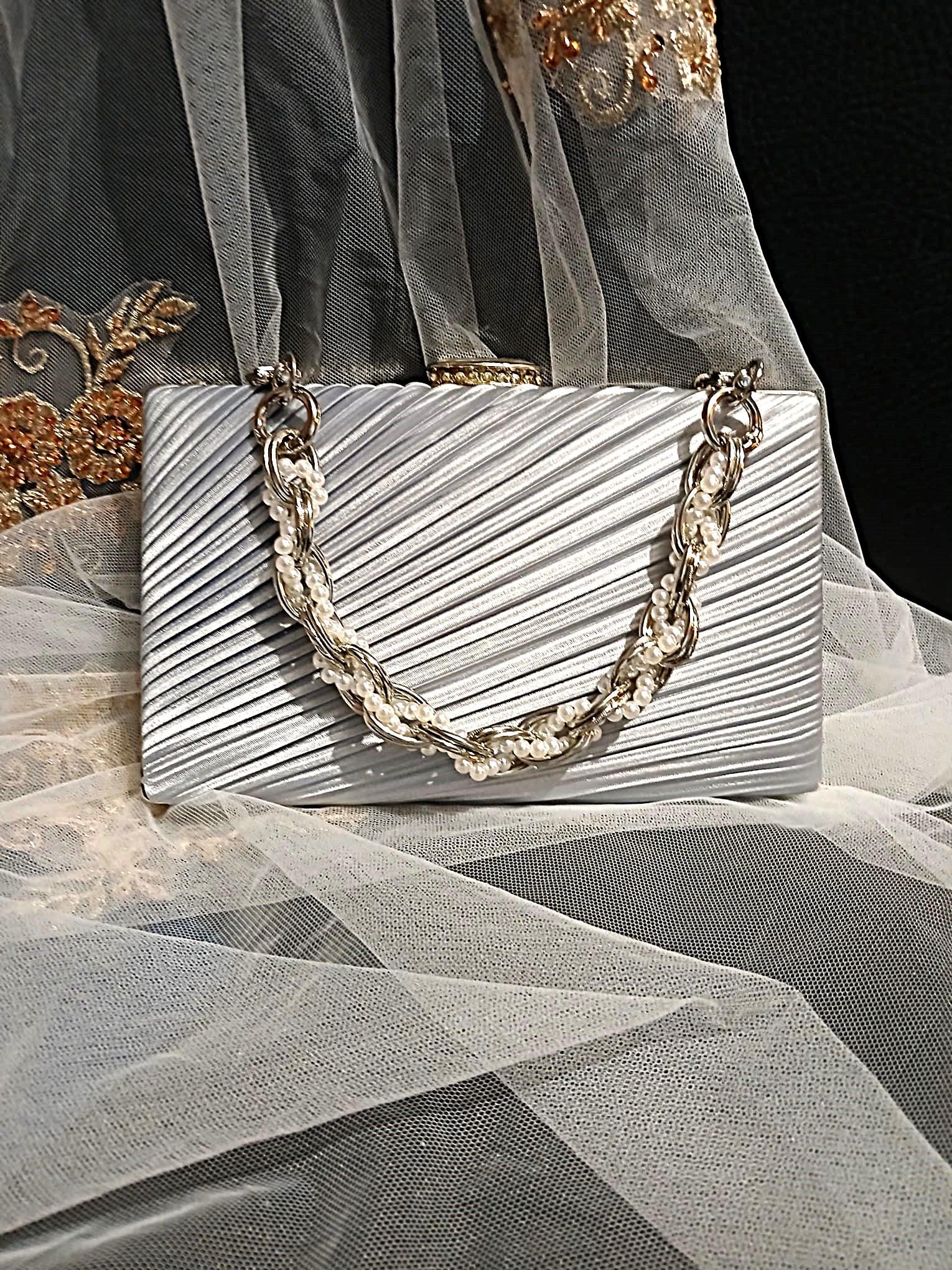 Silver Grey Silk Evening Clutch: Bridal Wedding Handbag