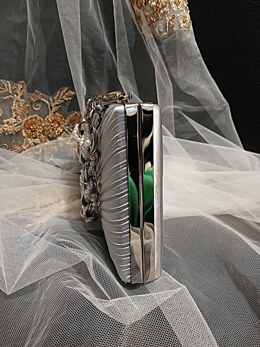 Silver Grey Silk Evening Clutch: Bridal Wedding Handbag