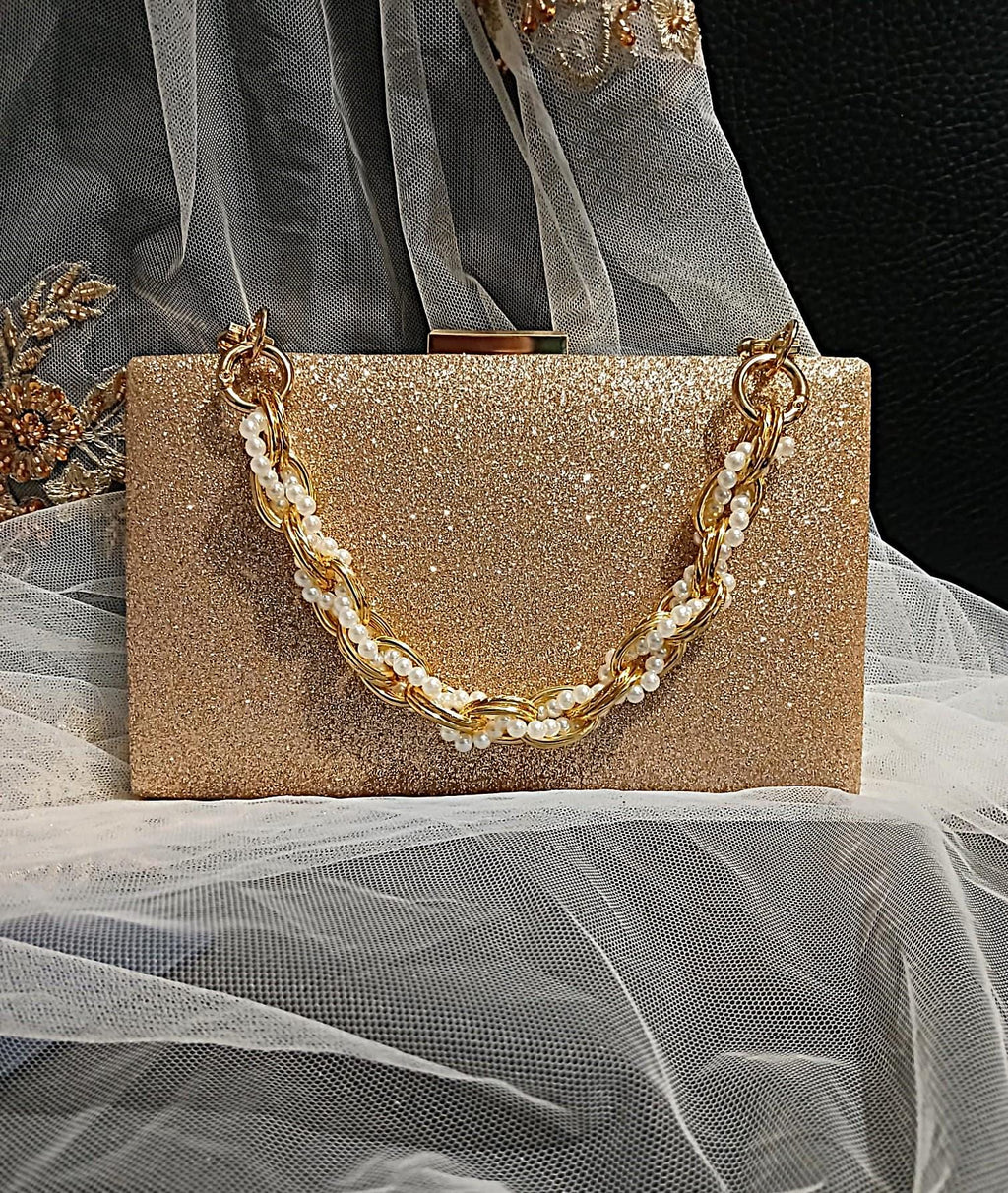 Champagne Glitter Evening Clutch: Bridal Wedding Handbag