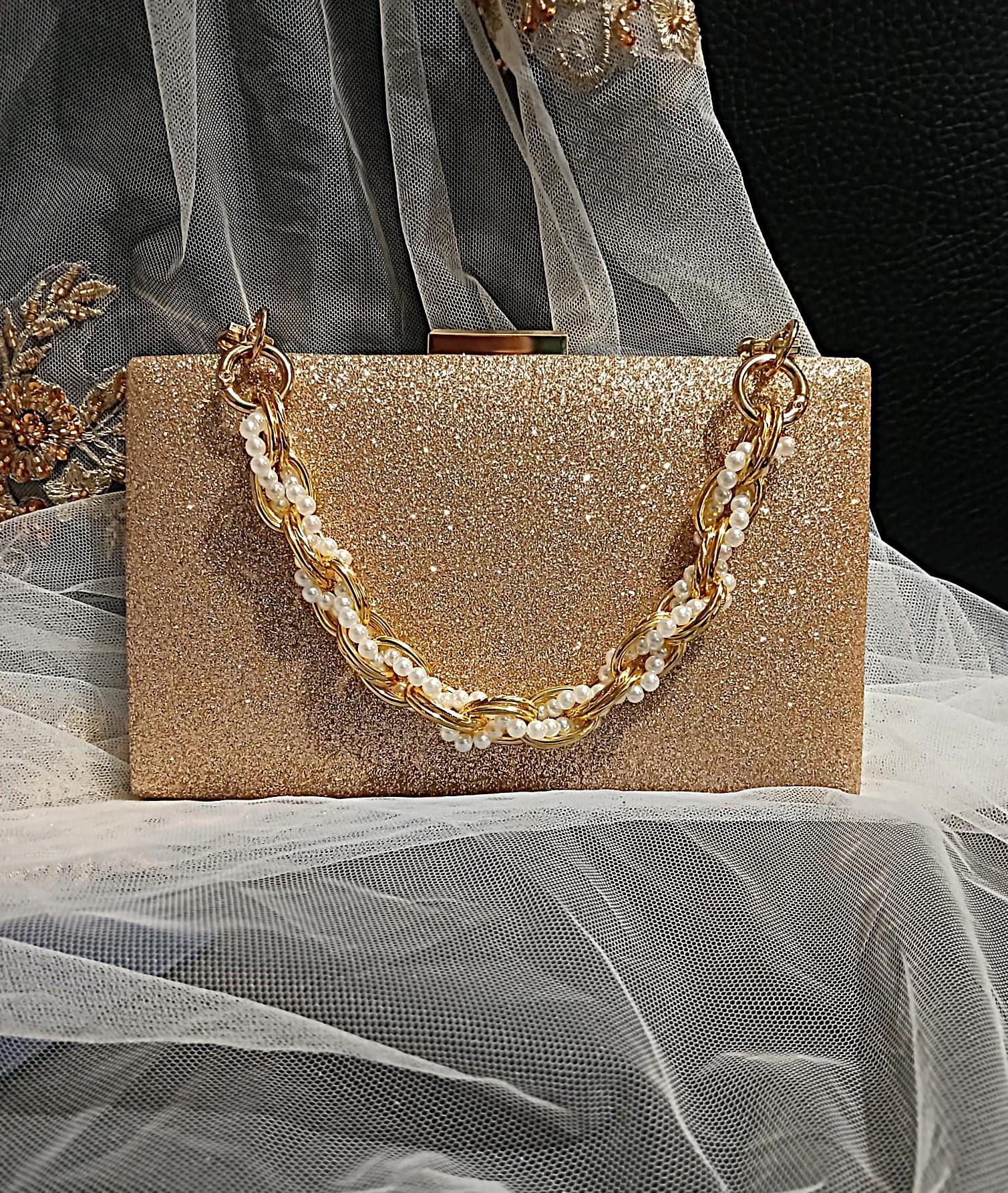 Champagne Glitter Evening Clutch: Bridal Wedding Handbag