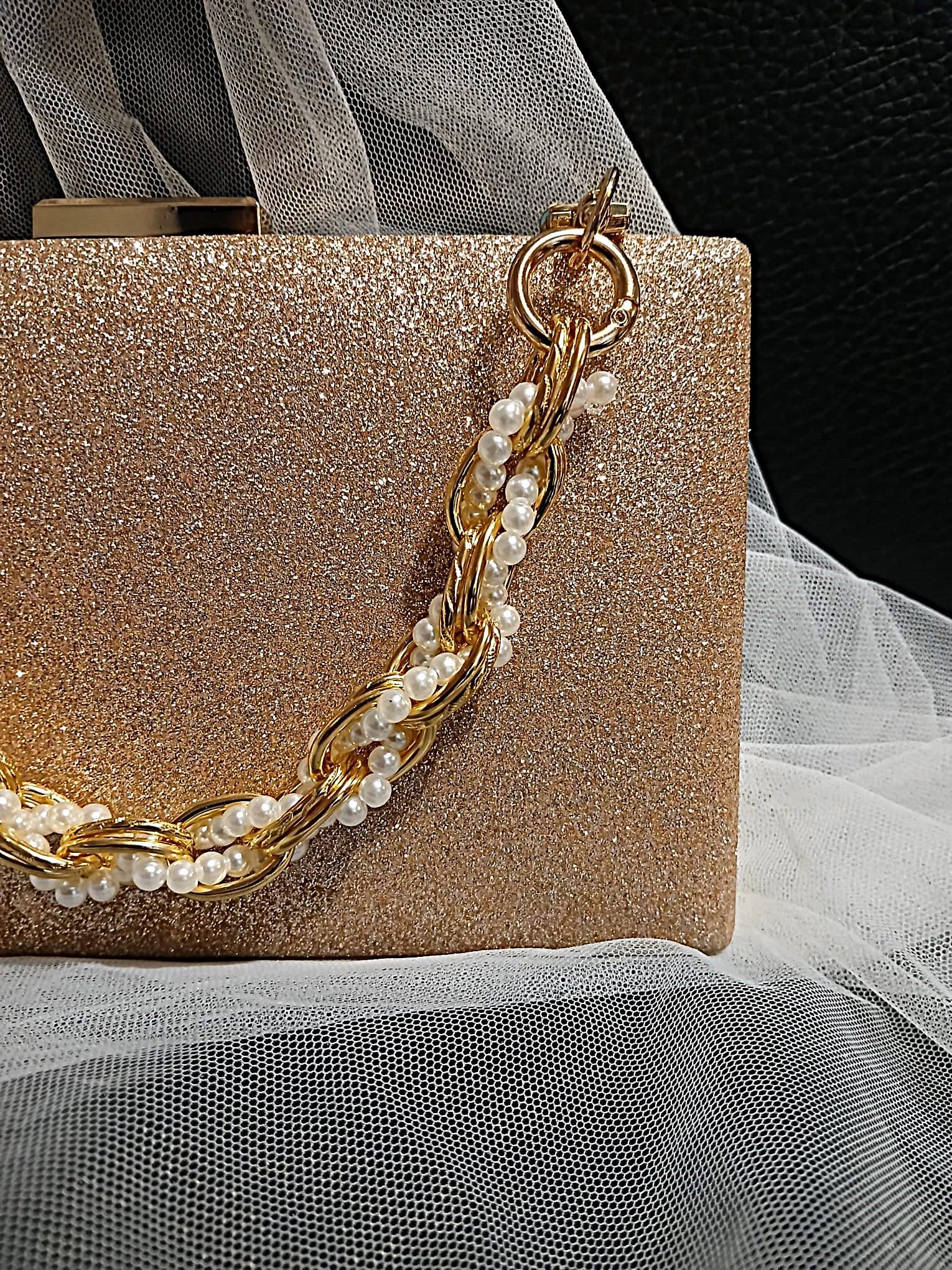 Champagne Glitter Evening Clutch: Bridal Wedding Handbag