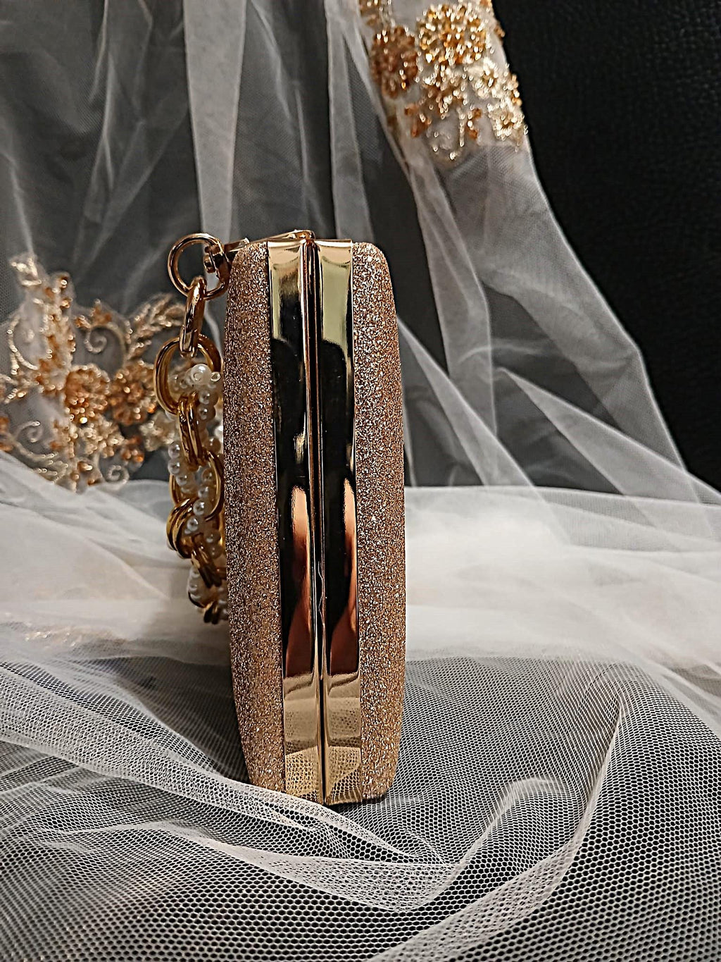 Champagne Glitter Evening Clutch: Bridal Wedding Handbag