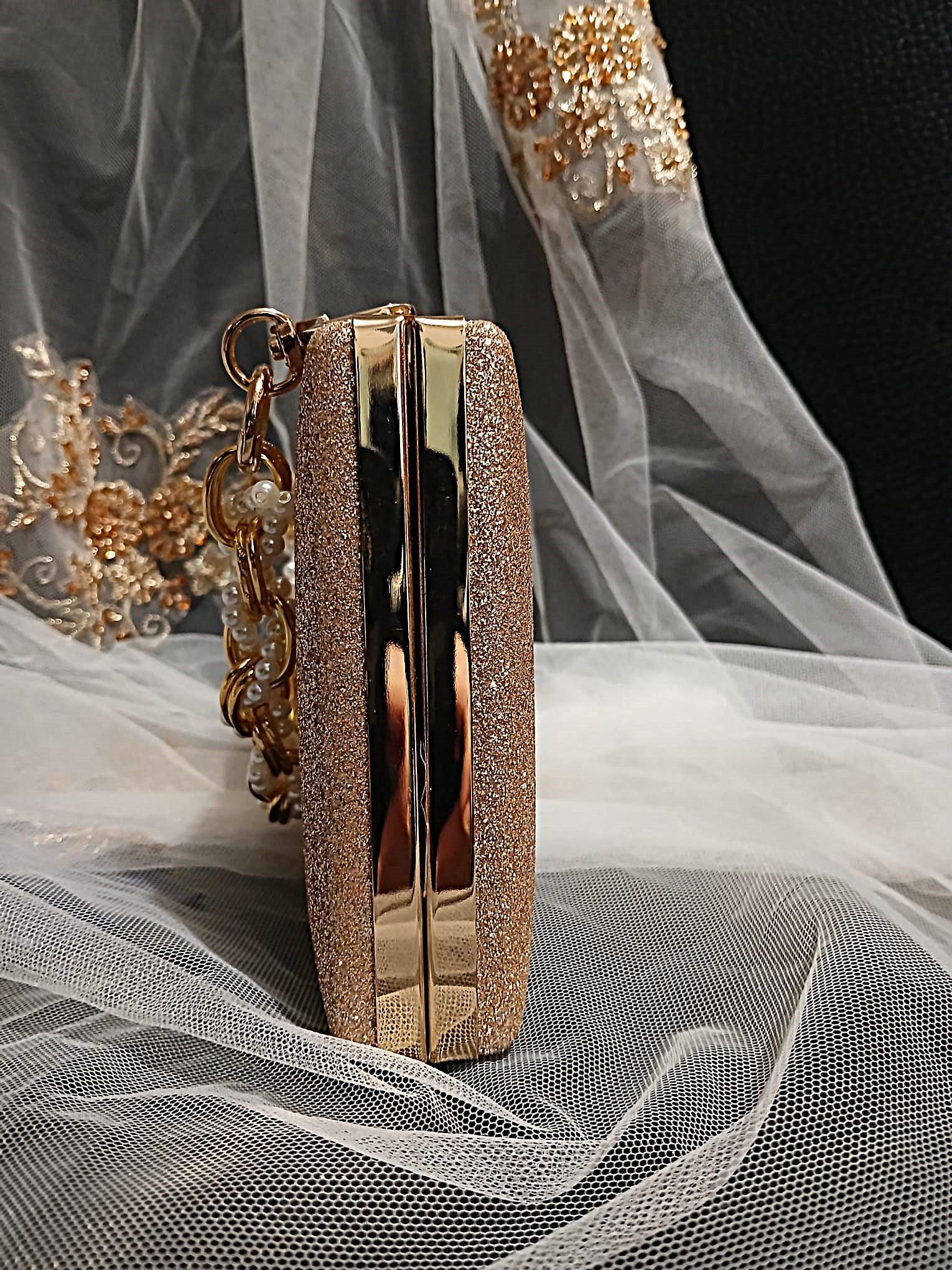 Champagne Glitter Evening Clutch: Bridal Wedding Handbag