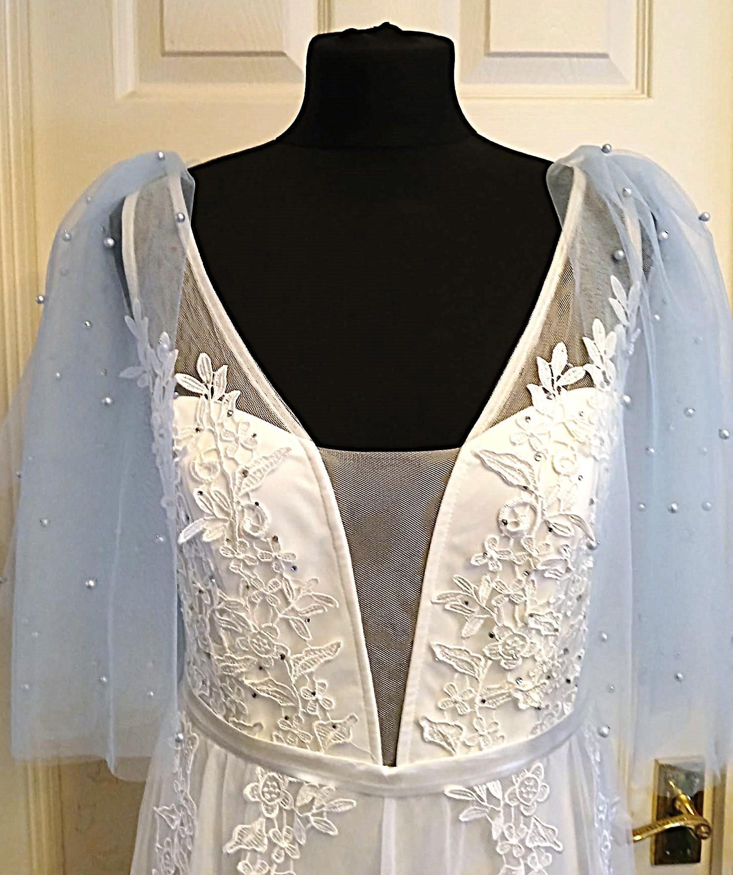 Sky Blue Pearl Detachable Sleeves: Bridal or Prom Wings