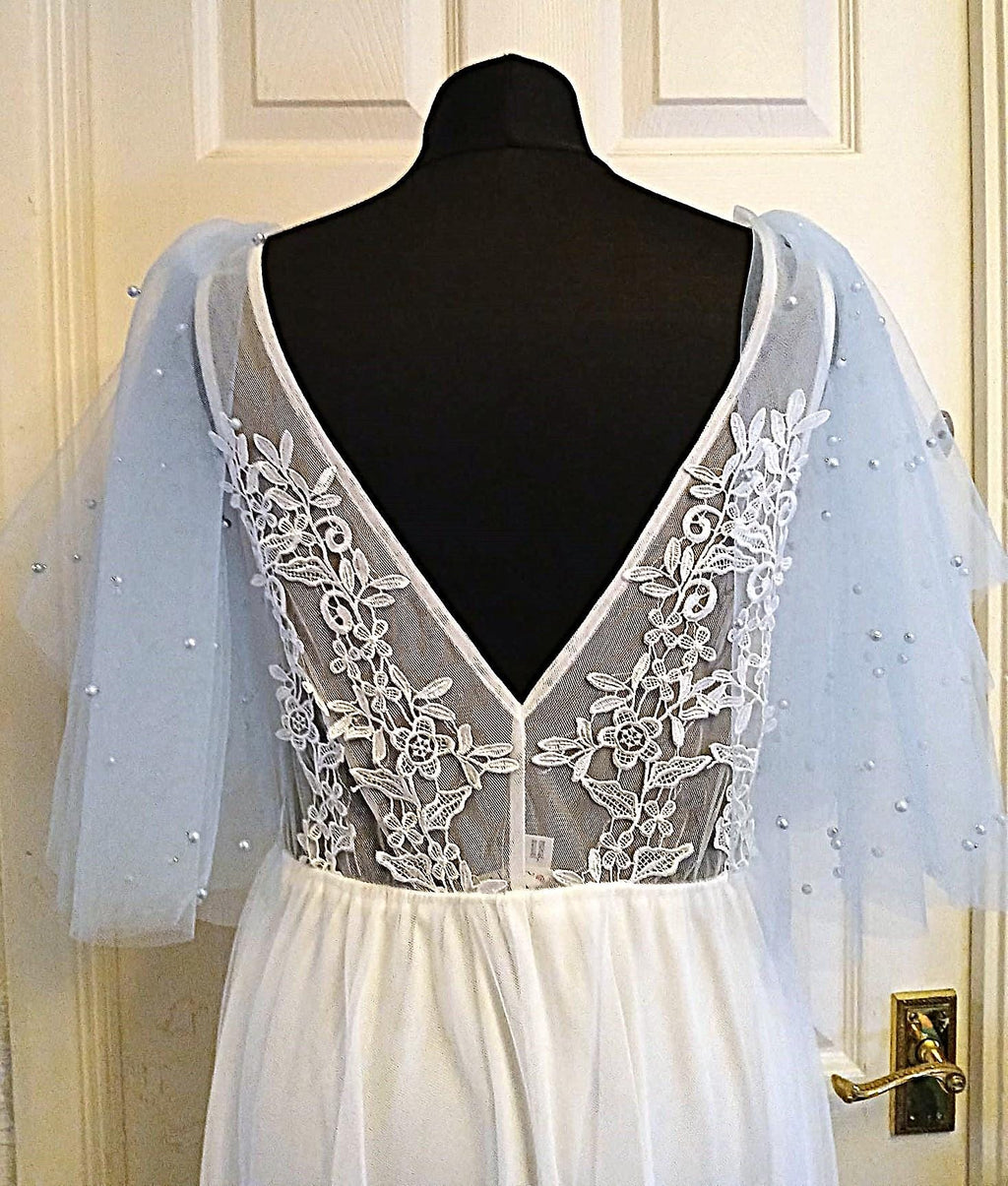 Sky Blue Pearl Detachable Sleeves: Bridal or Prom Wings