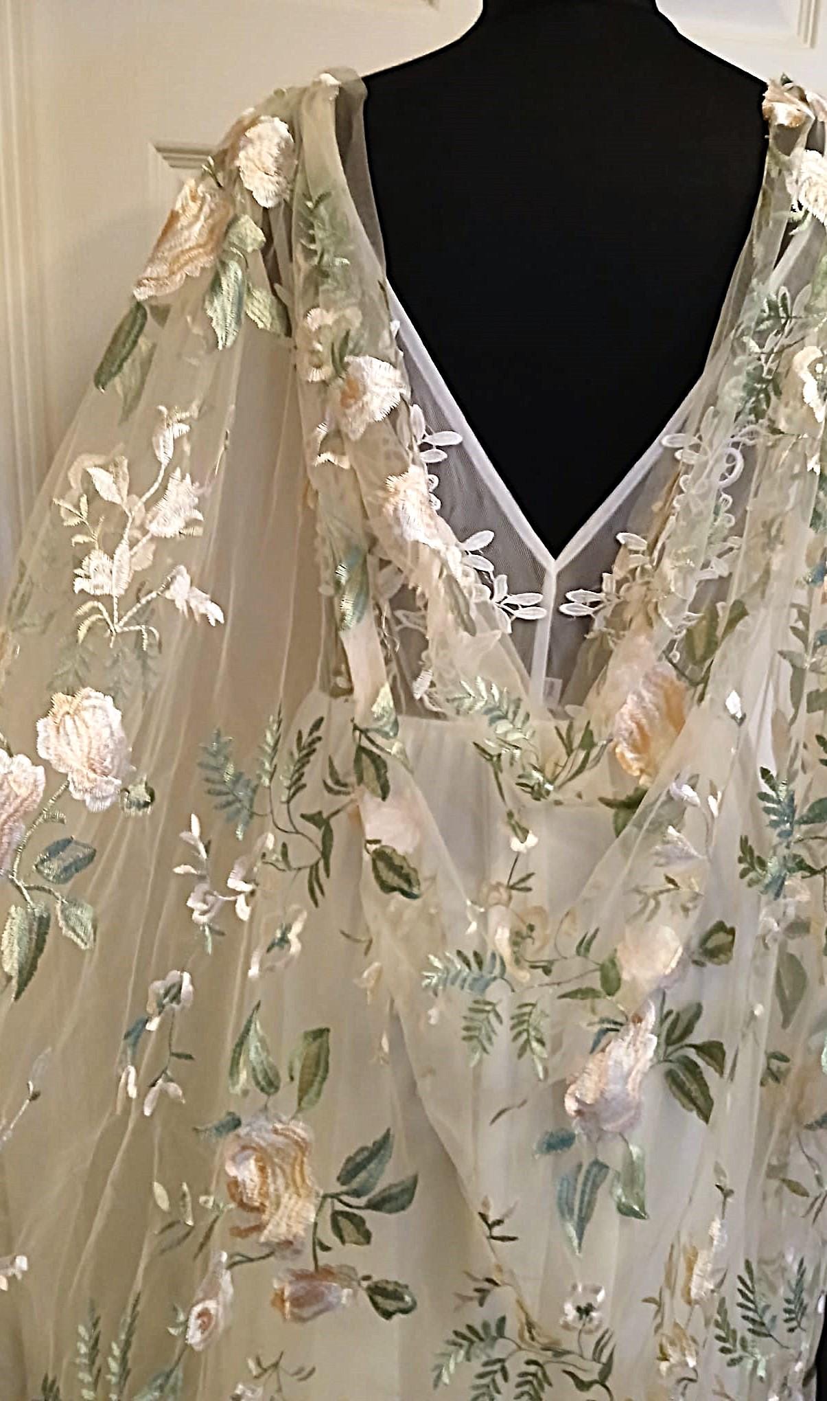 Champagne Wedding Cape: Embroidered Bridal Shrug (90cm)