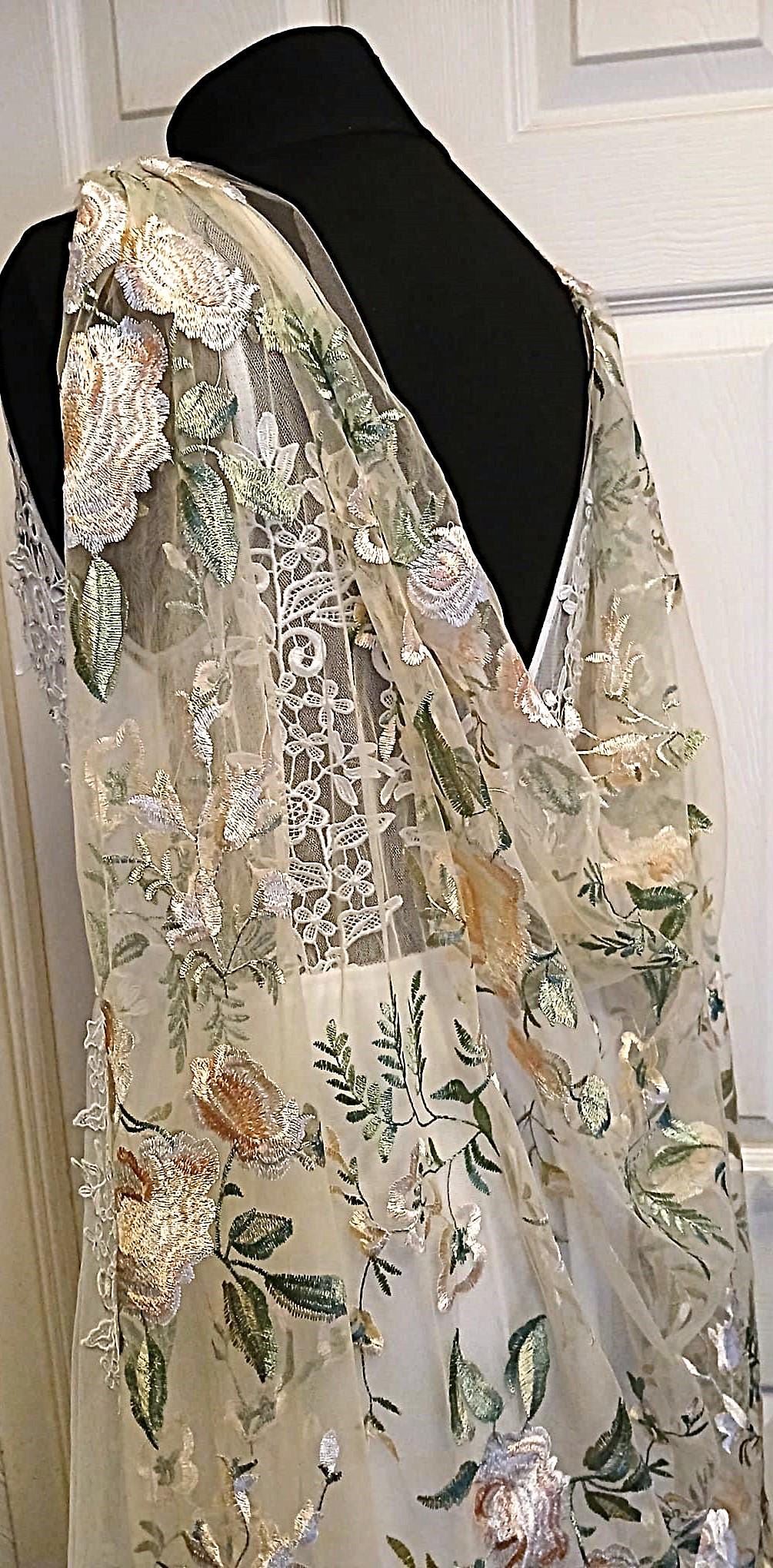 Champagne Wedding Cape: Embroidered Bridal Shrug (90cm)