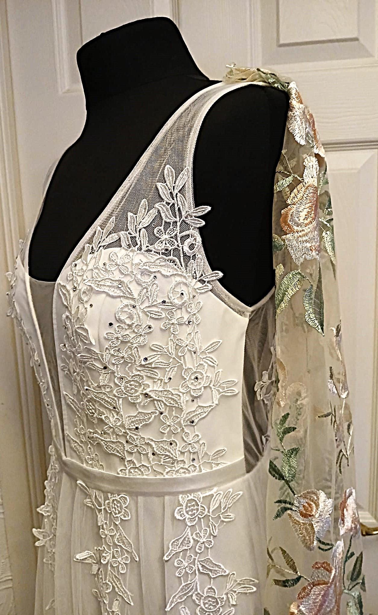 Champagne Wedding Cape: Embroidered Bridal Shrug (90cm)