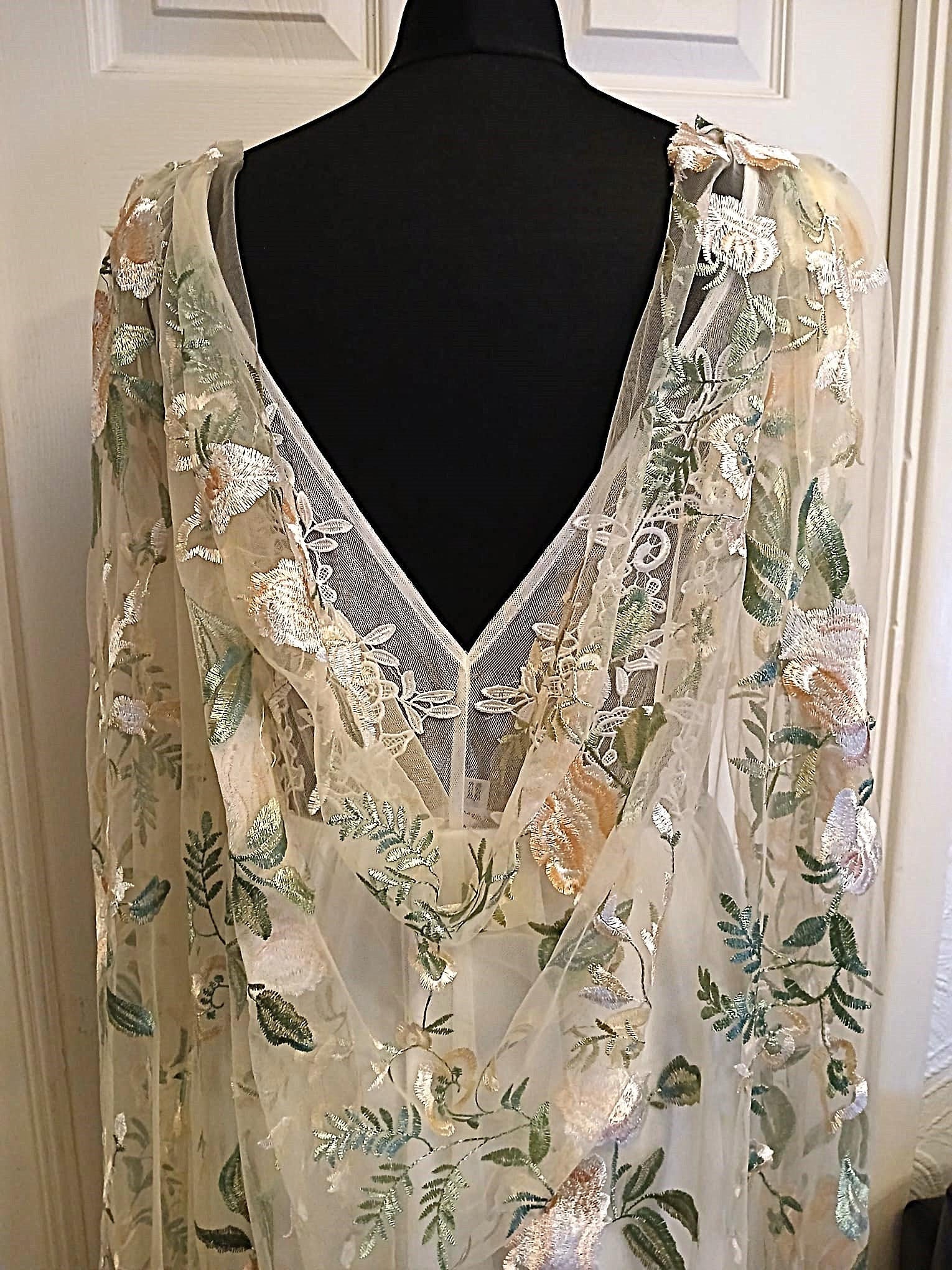 Champagne Wedding Cape: Embroidered Bridal Shrug (90cm)