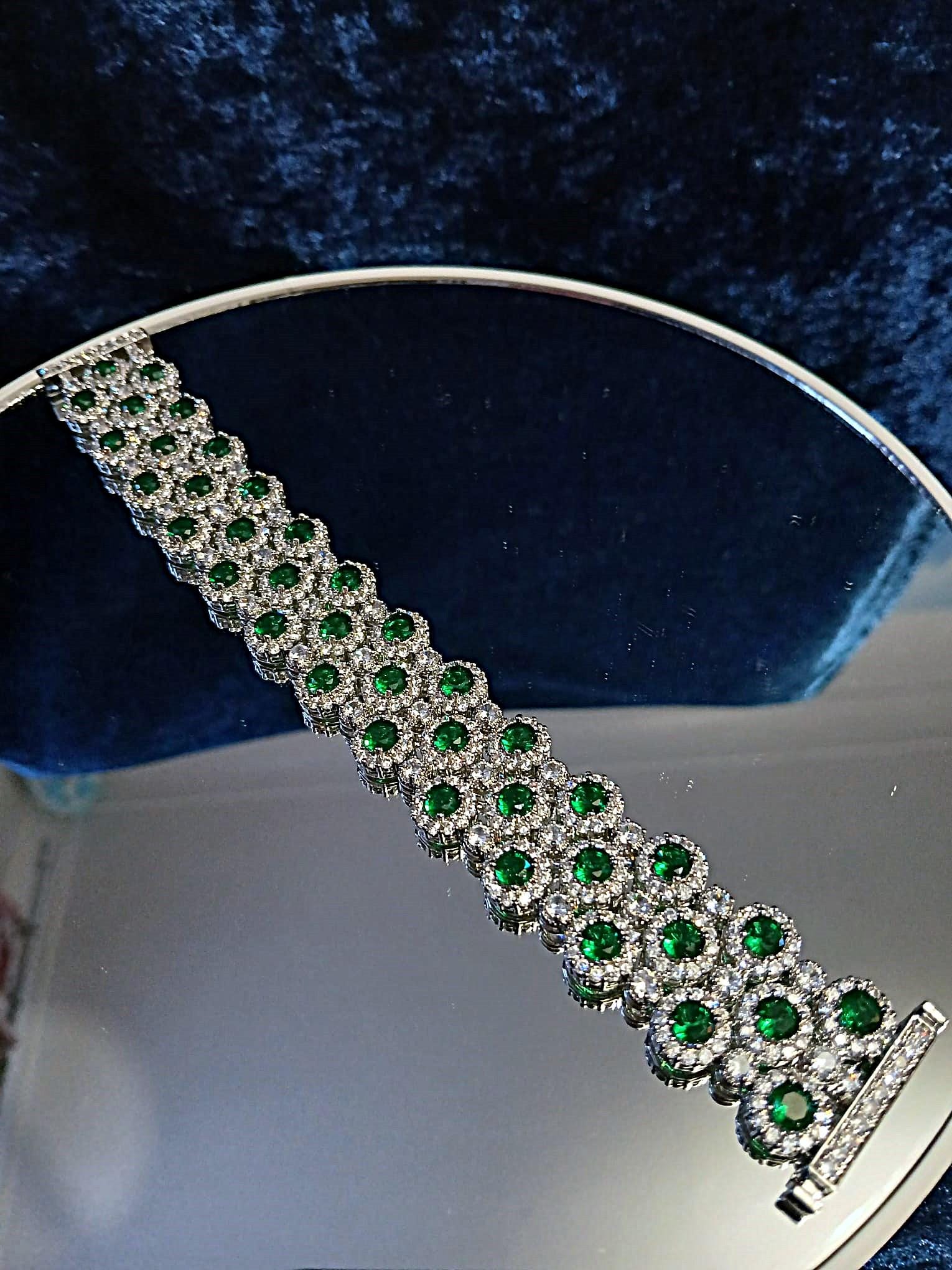 Emerald Green Zirconia Crystal Bracelet: Silver Plated Copper