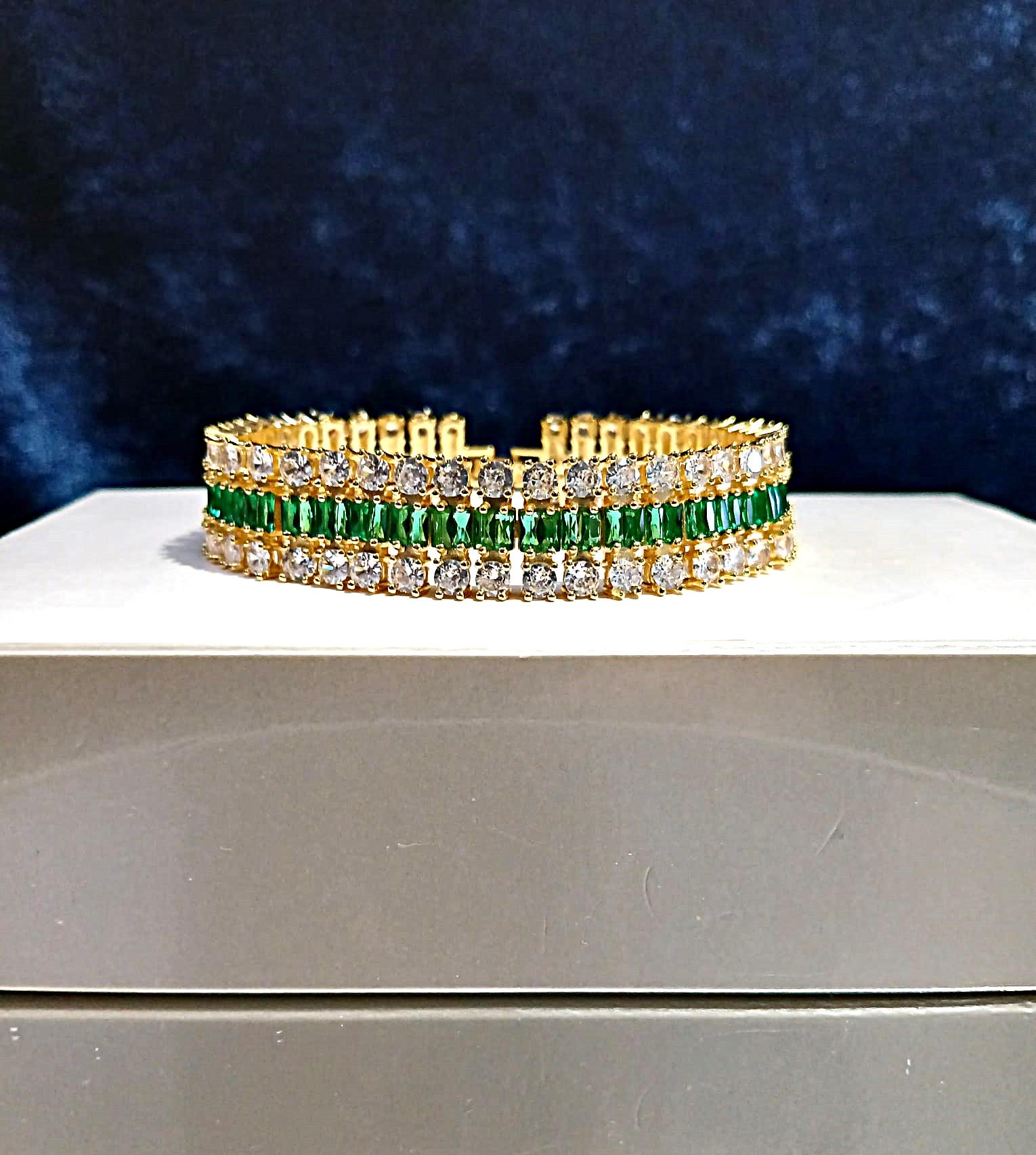 Emerald Green Cubic Zirconia Bracelet: Gold Color Bridal Wristlet