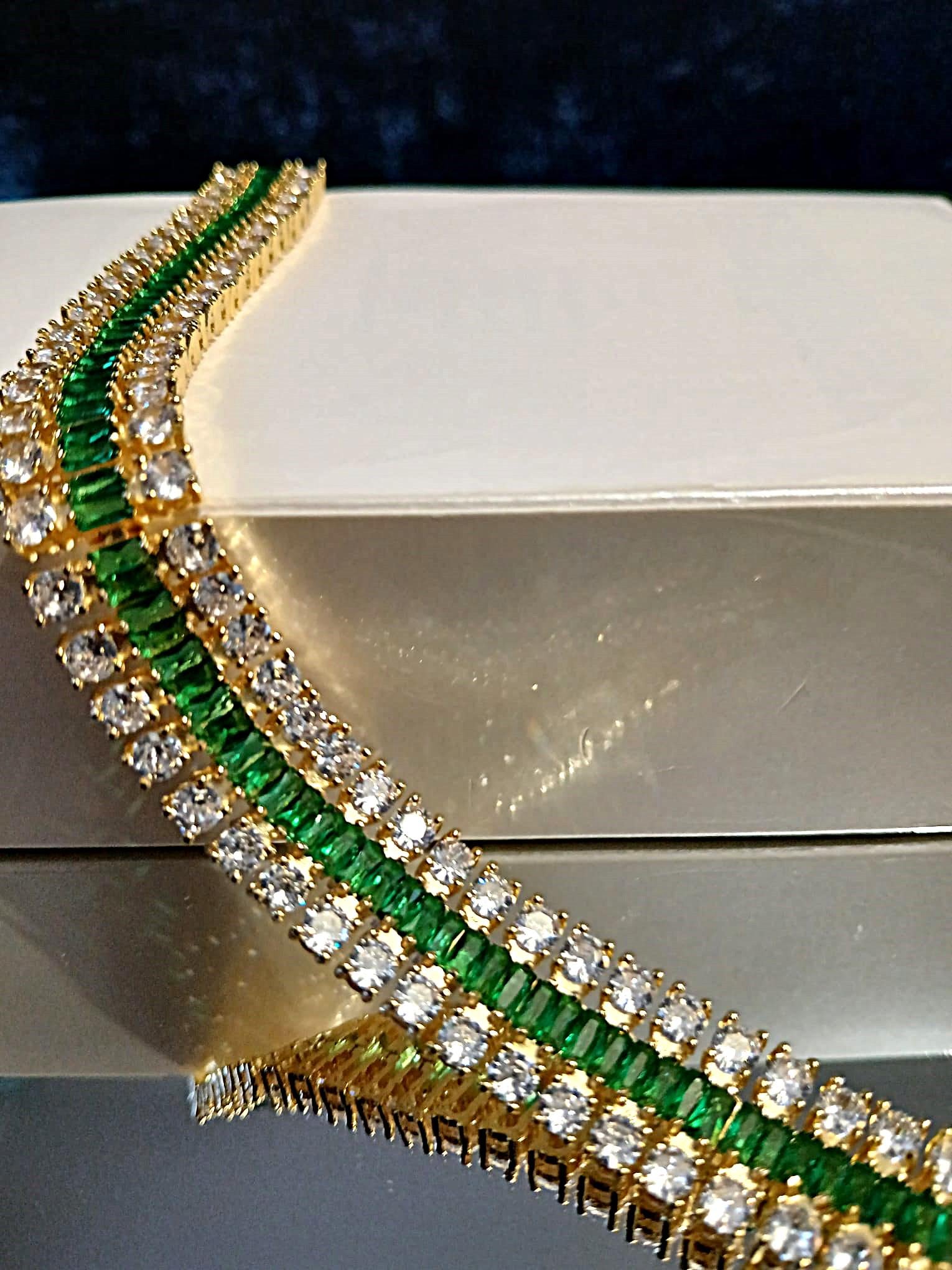 Emerald Green Cubic Zirconia Bracelet: Gold Color Bridal Wristlet