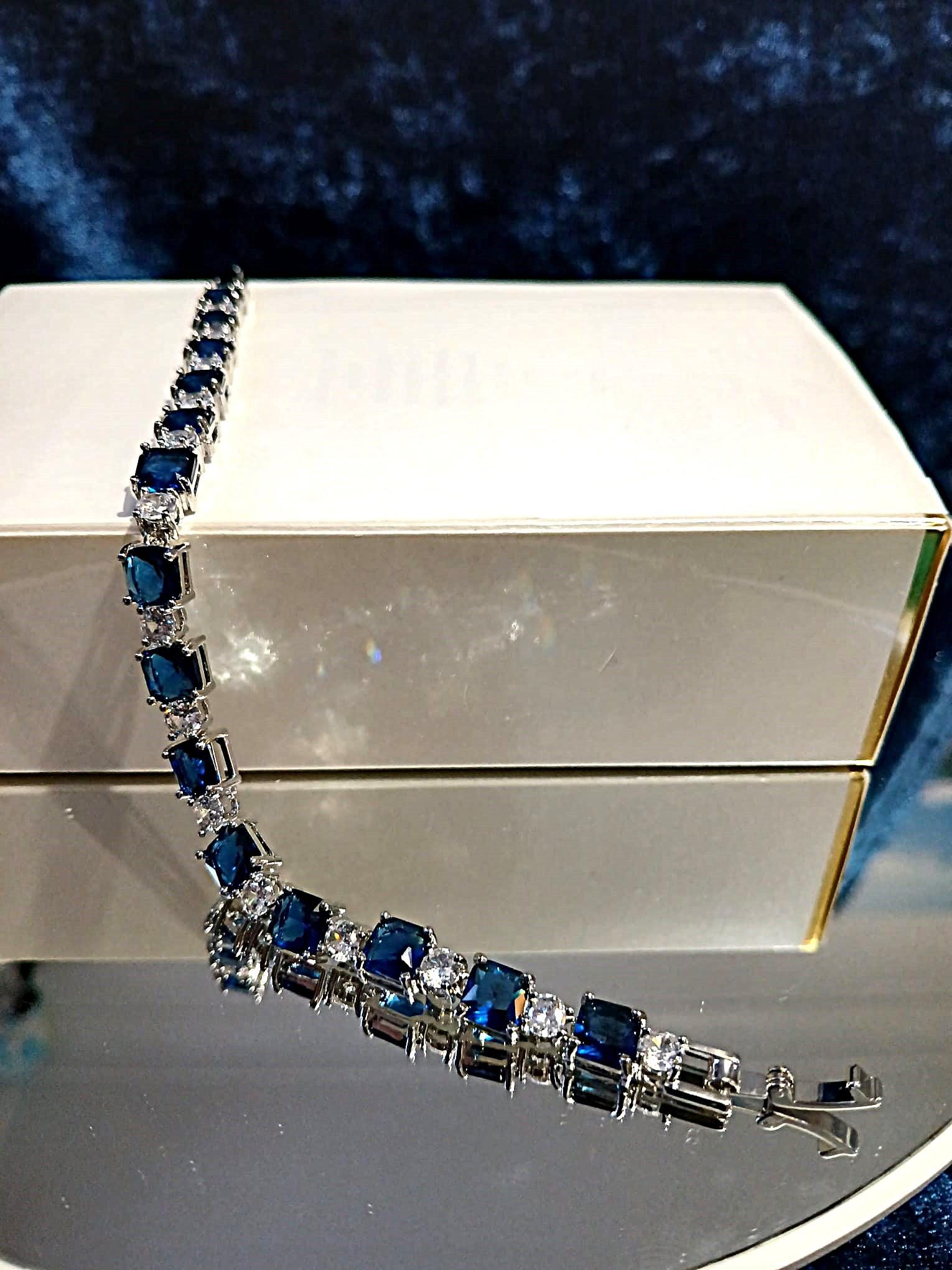 Sapphire Blue Crystal Bracelet: Silver Bridal Wristlet