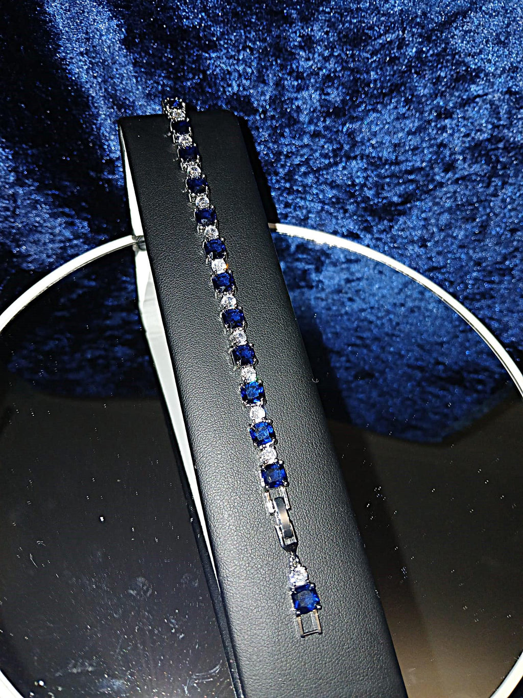 Sapphire Blue Crystal Bracelet: Silver Bridal Wristlet